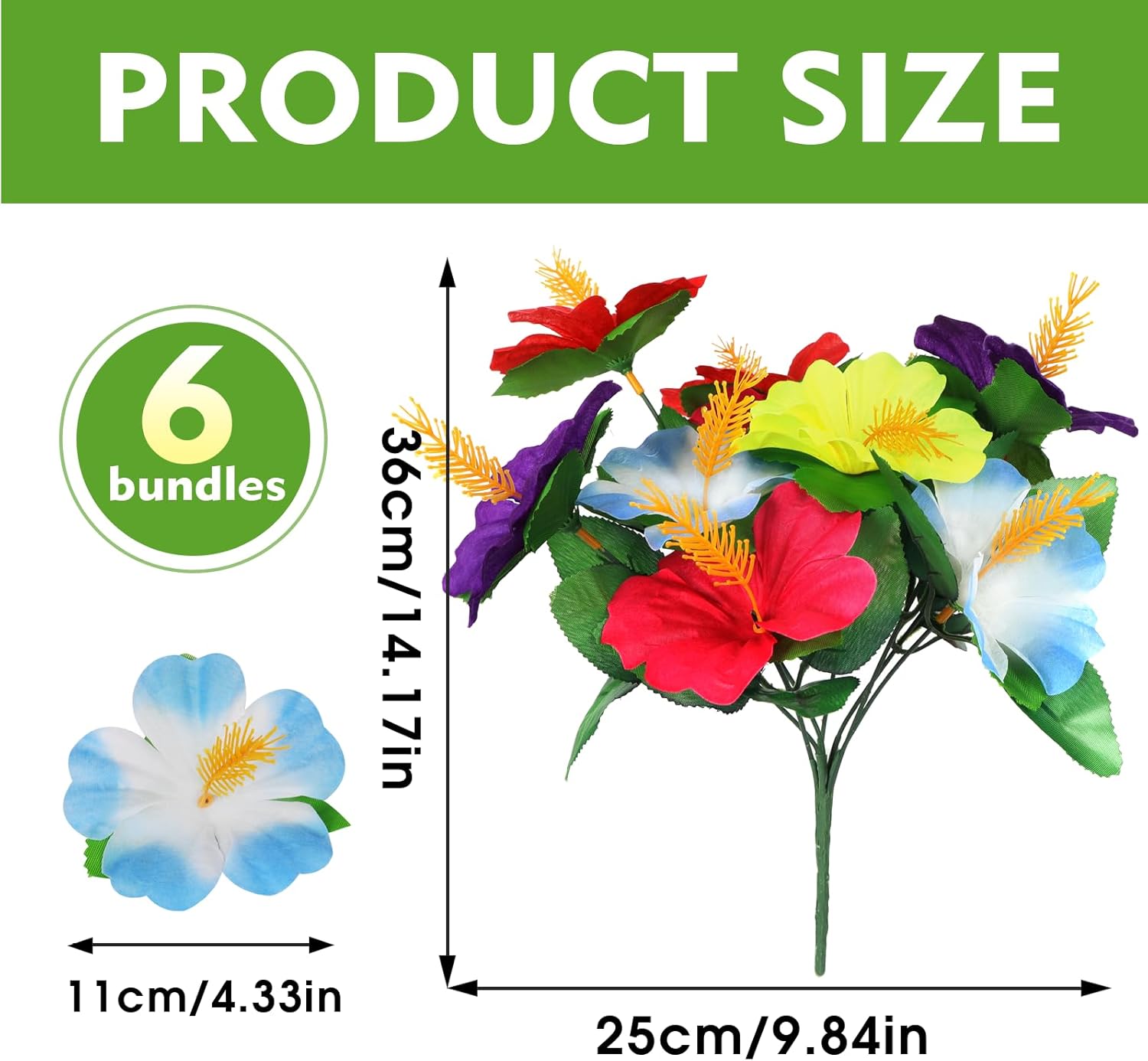 6 Pcs Hawaiian Flower Centerpieces for Tables,Tropical Flowers Artificial,Fake Hibiscus Flowers Bouquet, for Luau Summer Themed Party Birthday Home Wedding Office Garden Decoration Supplies - Image 2