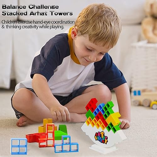 Miniatura 6 de HOMELAM Juego de apilamiento de 48 piezas de torre Tetra con caja de almacenamiento, juego de mesa de bloques de construcción de equilibrio, juegos