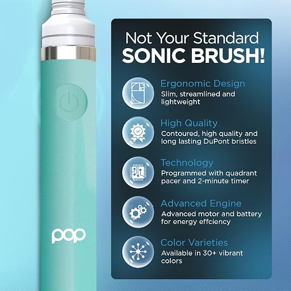 Pop Sonic Electric Toothbrush (Pastel Green) Bonus 2 Pack Replacement Heads - Travel Toothbrushes w/AAA Battery | Kids Electric Toothbrushes with 2 Speed & 15,000-30,000 Strokes/Minute