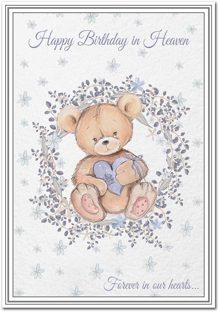 Happy Birthday In Heaven Baby Boy Birthday Cards For Babies In Heaven Card - Sincere Wishes For Baby Or Child  - In Memory Of A Son Daughter Brother Sister Cousin Niece Nephew Friend - Baby  Boy Teddy Card :
