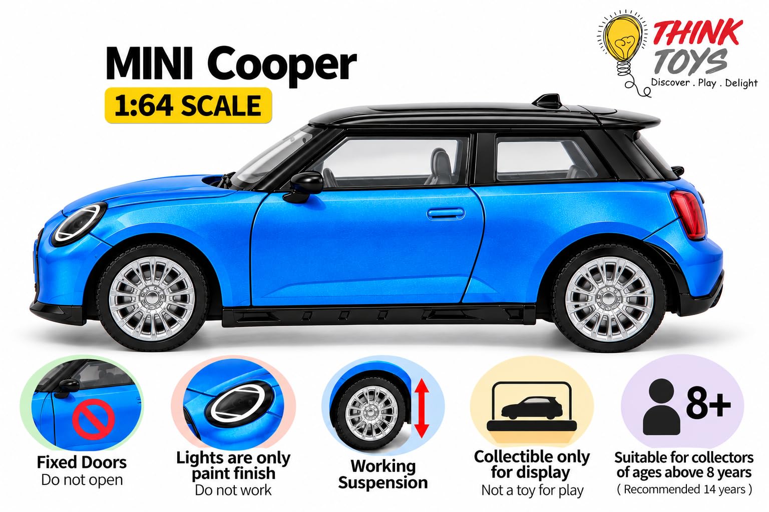 Think Toys CCA Mini Cooper 1:64 Diecast Collectible Car Blue