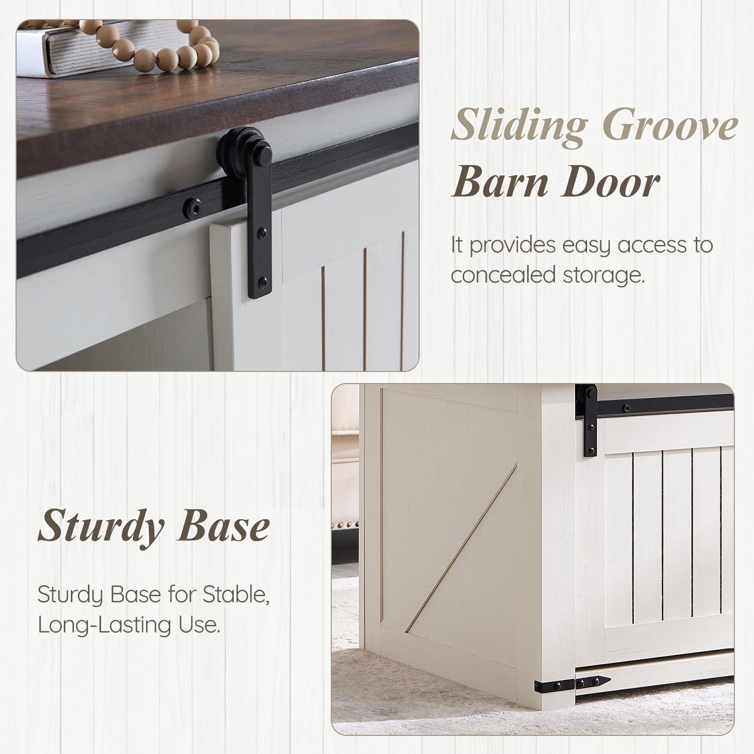 48" Lift Top Coffee Table, Farmhouse Cocktai with Sliding Groove Barn Door, Rustic Wood Center Table w/Double Storage Spaces for Living Room, White