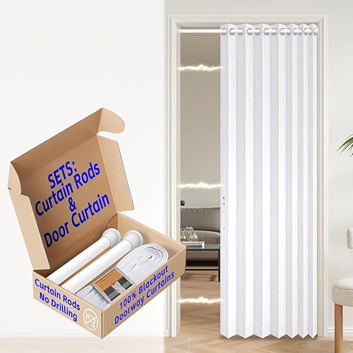 Miniatura 22 de AJAZZ Cortinas de puerta corredera 100% opacas para puertas, puertas de acordeón para puerta, cortina magnética para puerta para dormitorio, sala