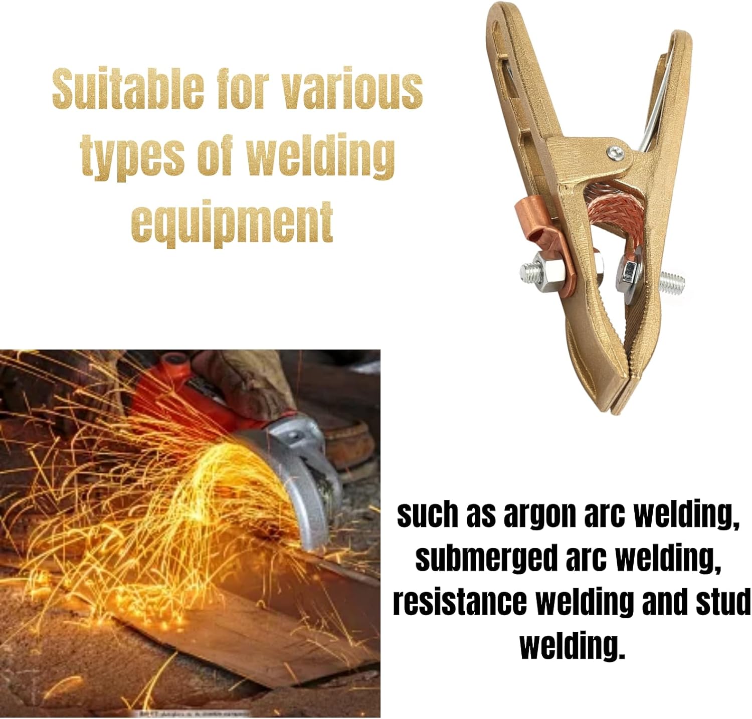 500A Ground Clamp for Welding Machine, Brass A-Shape Earth Grounding Clamp with Copper Grip Clip, Welder Ground Cable Connection Tool