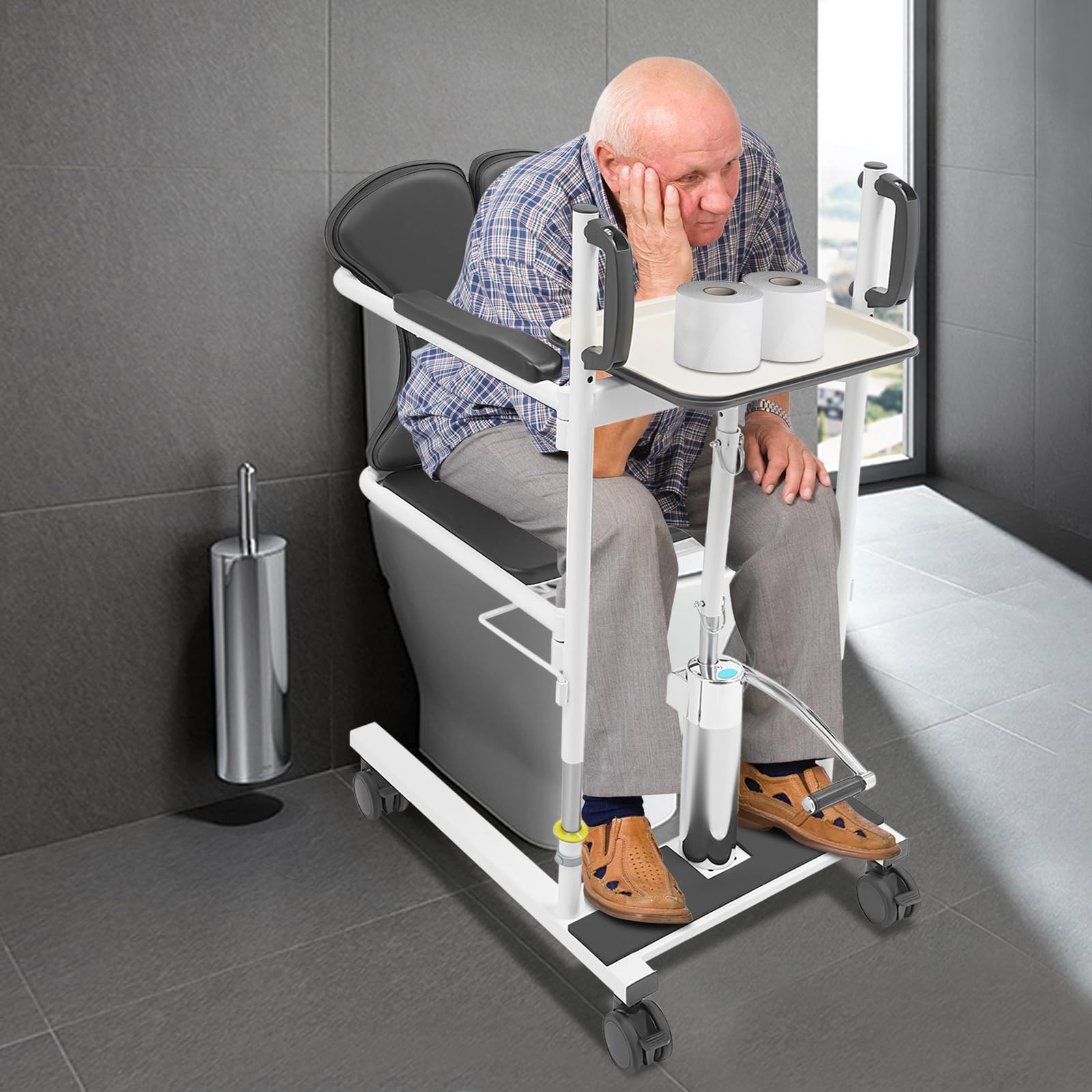 Sollevatore idraulico per pazienti, multiuso, 180°, sedile diviso, regolabile in altezza, con ruote fino a 150 kg