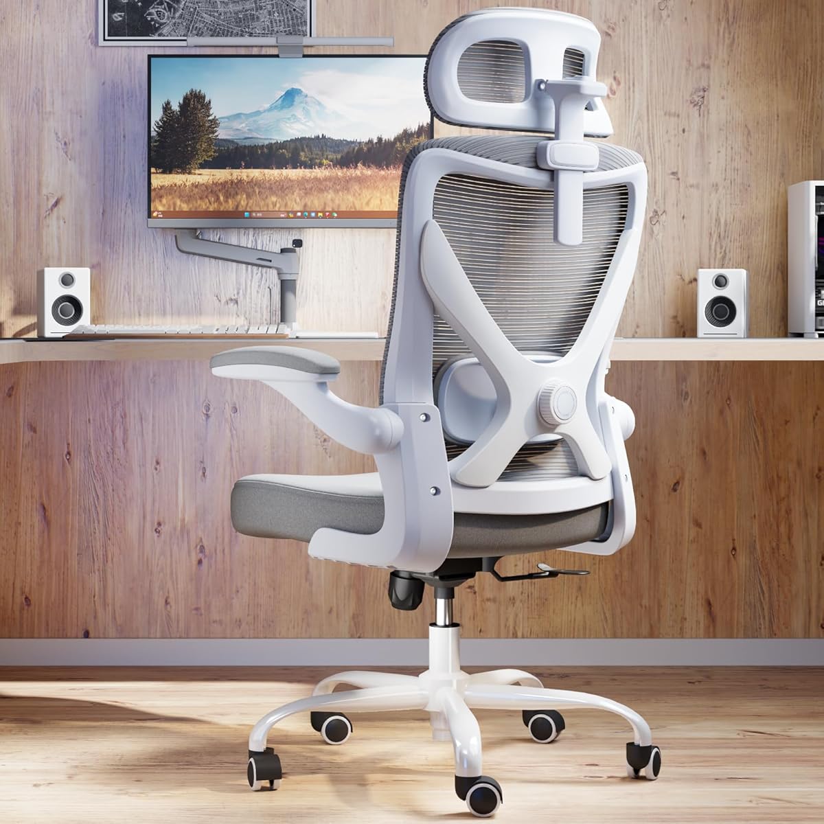 Ergonomic Office Chair: 330LBS Computer Desk Chair Comfy-Mesh High Back Gaming Rolling Chairs with Adjustable Lumbar Support-Executive Task Chair for Adults (White Gray)