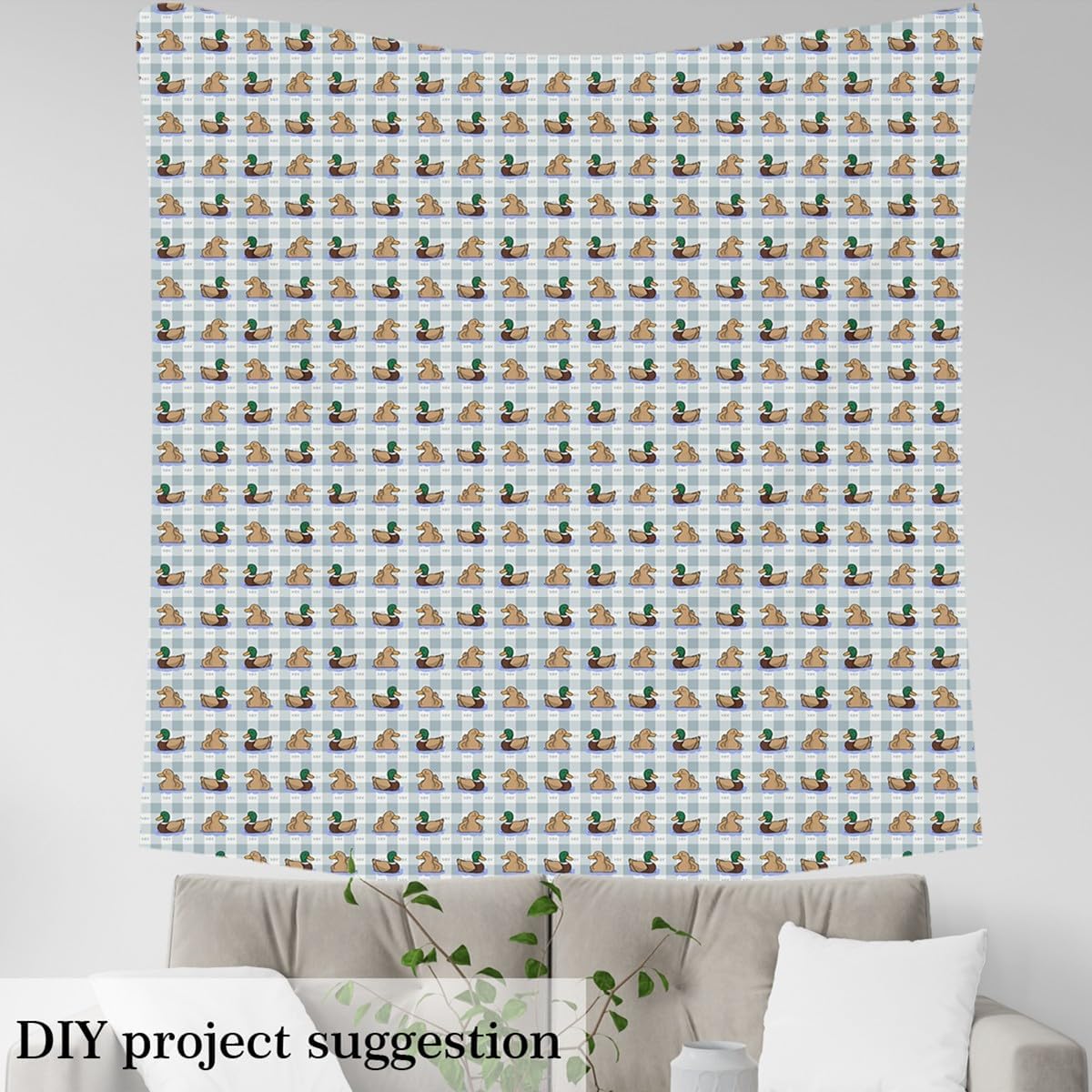 Cartoon Duck Fabric by The Yard Cute Mallard Wild Animals Decor Fabric for Kids Sewing Supplies Watercolor Blue Stripes Rustic Style Fabric for Room Decor and DIY Upholstery 2 Yards,72" L x 59" W