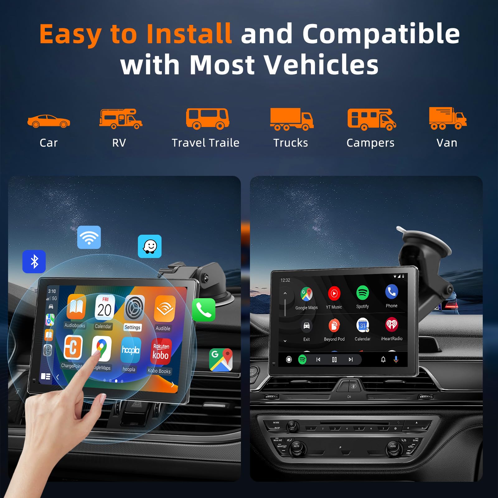 Schermo Per Auto Portatile con Carplay Wireless Andriod Auto,Display da 7 Pollici HD Touchscreen,Autoradio with Mirror Link, Bluetooth, Voice Control, Navigazione GPS,FM Trasmettitore, AUX, Airplay