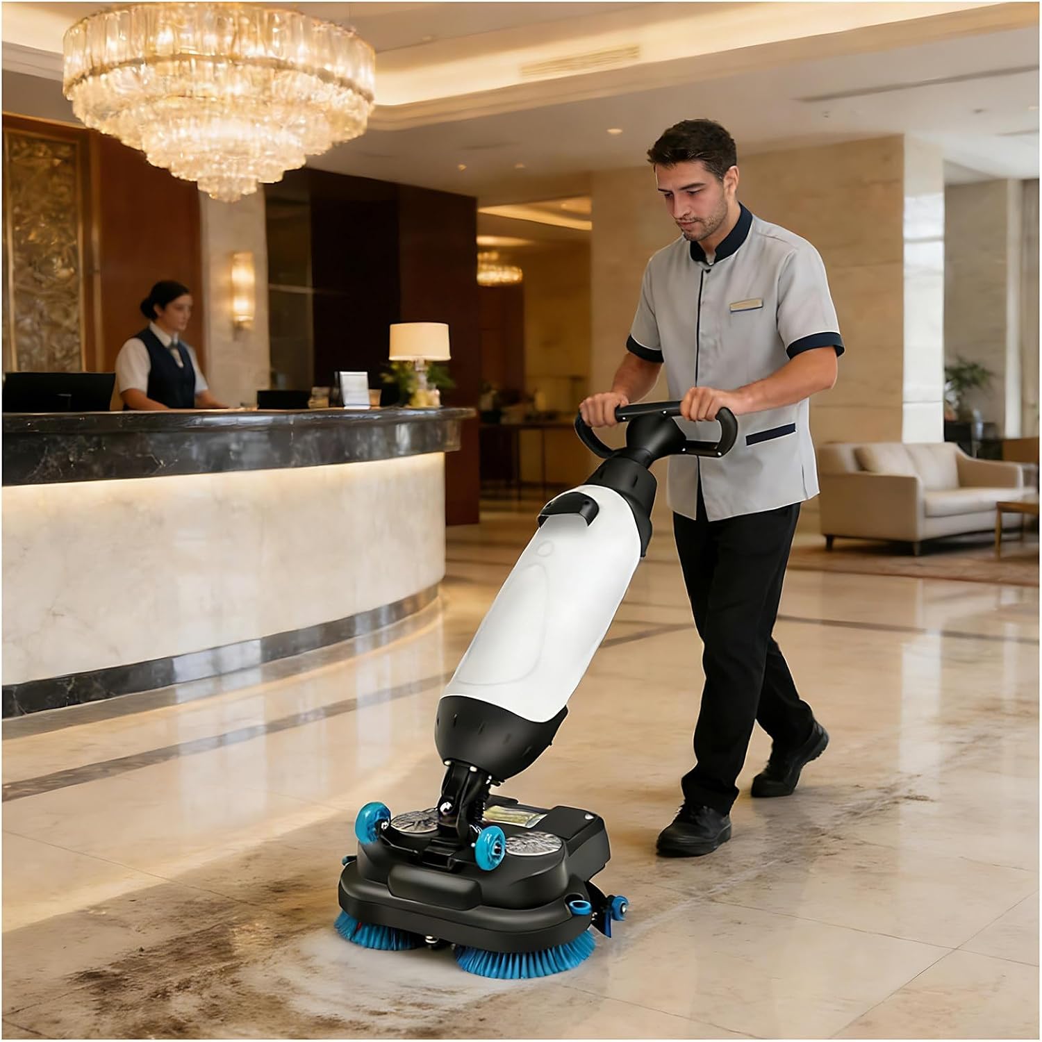 17” Commercial Floor Scrubber & Polisher Machine, 240 RPM, Multi-Functional Deep Cleaner for Tile, Grout, Hardwood & Carpets - Effortless Floor Cleaning Solution