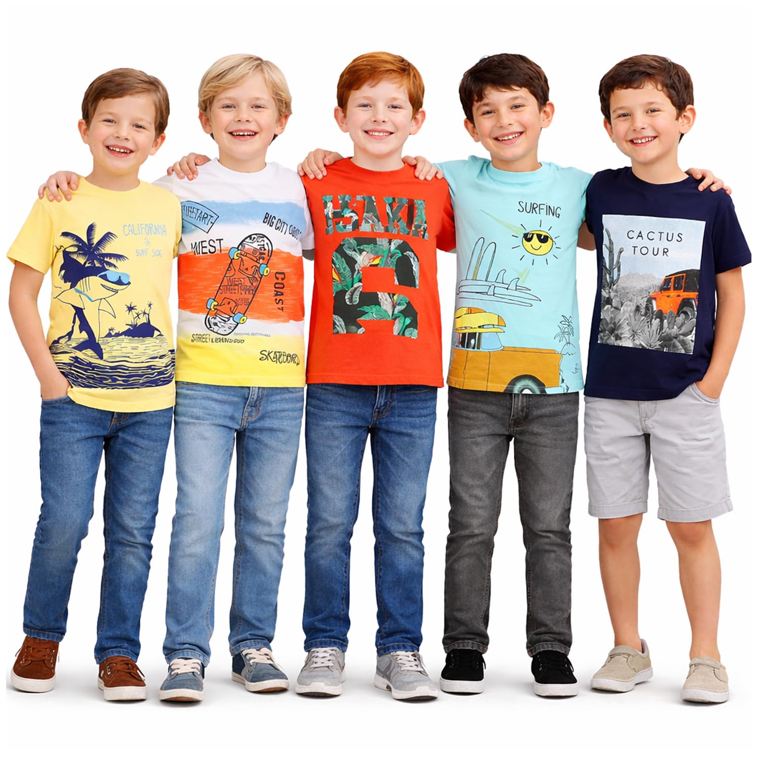 Boy's Cotton Printed Regular Fit T-Shirt(Pack of 5)