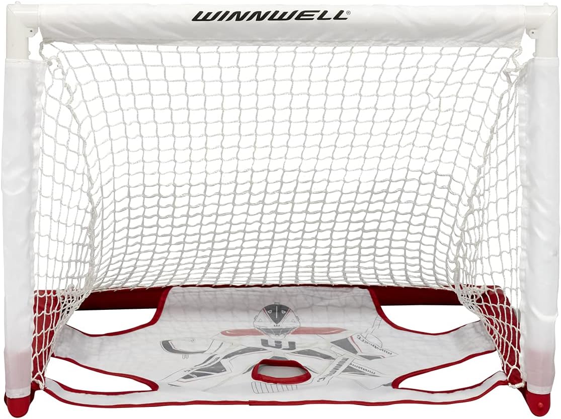 Winnwell Knee Hockey Goal Set - Indoor & Outdoor Hockey Training Equipment with Net Shooting Target, Sticks, Ball & Carry Case