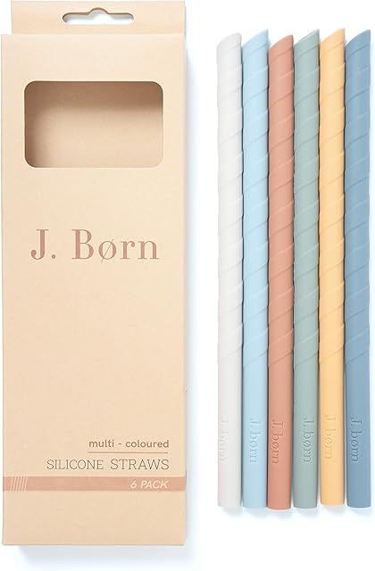 J. Børn 6 Pcs Silicone Straws and Cleaning Brush, 22cm Reusable Silicone Drinking Straws, Straight BPA Free Reuse Straws with 100% Food Grade Silicone (Blue)