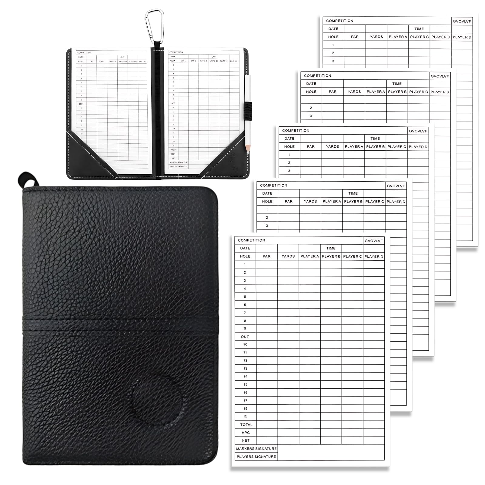 Tniytru Golf Scorecard Holder, Compact Golf Card Holder with Pen and Scoring Cards, Convenient Golf Accessories for Course Organisation, 16 * 11 cm Dimensions
