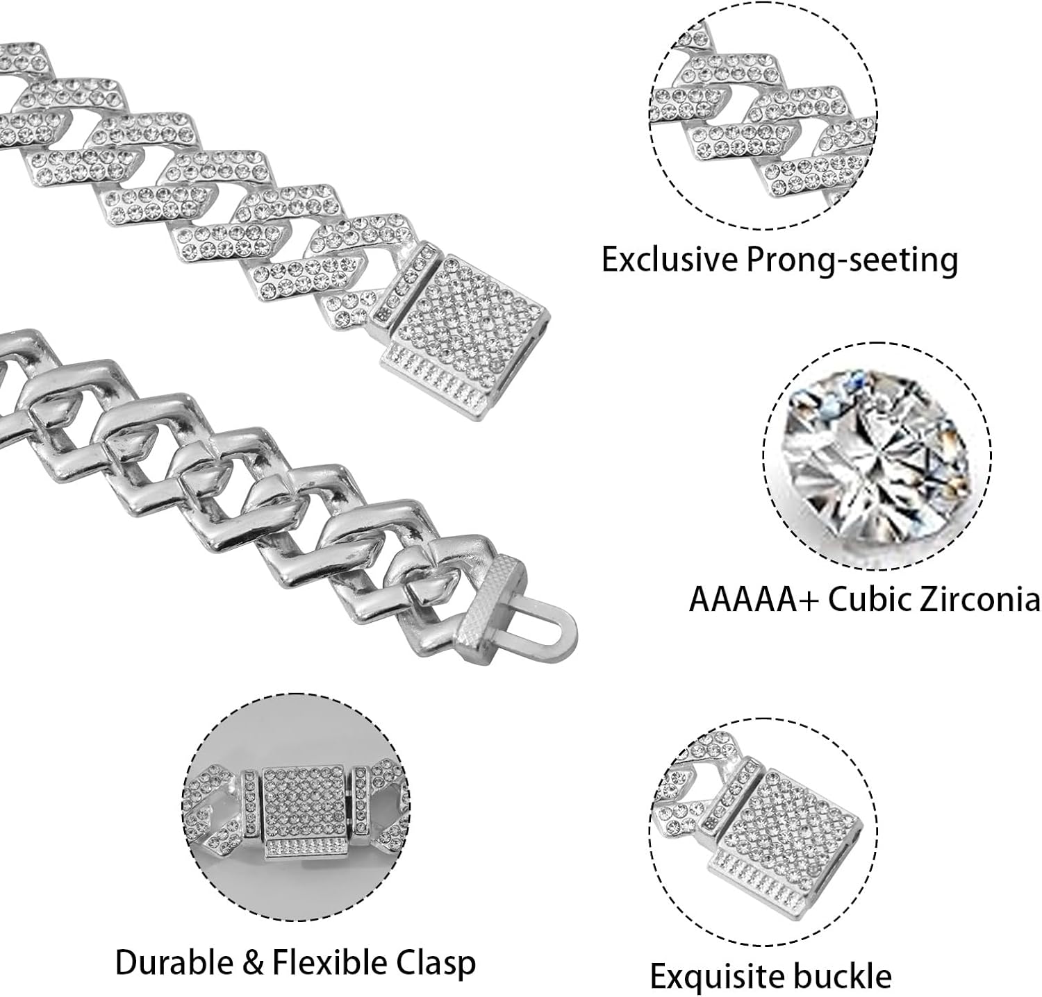 Cuban Link Chain For Men, Stainless Steel Cuban Necklace, Gold/Silver Chain, Iced Out Chain, 15mm Width Diamond Iced Out Hip Hop Jewelry Chain For Men And Women 18"/20"/22"/24" - Image 2