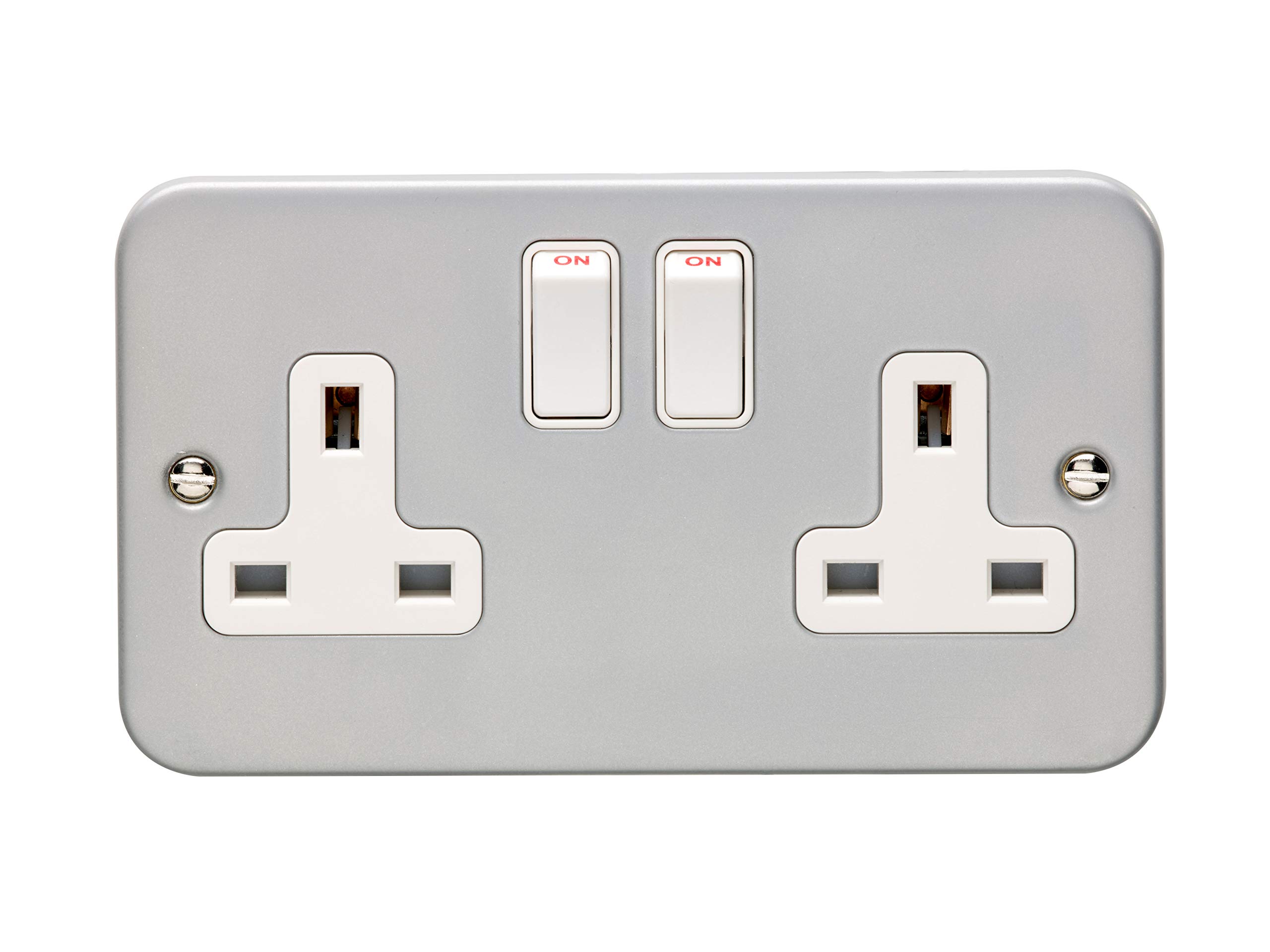 EUROLITE Grey Metal Clad 2 Gang Double 13Amp DP/Double Pole Switched Plug Socket