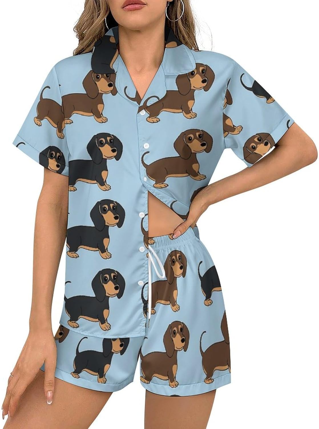 Delerain Womens Pajama Sets 2-Piece Short Sleeve Sleepwear Soft Satin Button Down Loungewear Pjs Shorts Set XS-5XL