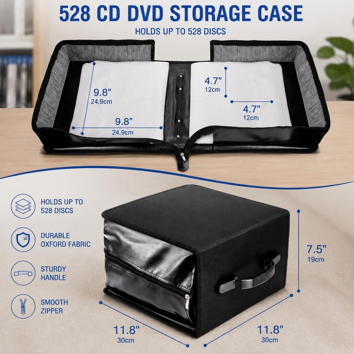 CD DVD Case Holder, 528 Capacity CD Binder DVD Storage Holder with Zipper, Portable Large Card Media Wallet Storage Booklet Album Box for Home Office Travel Car