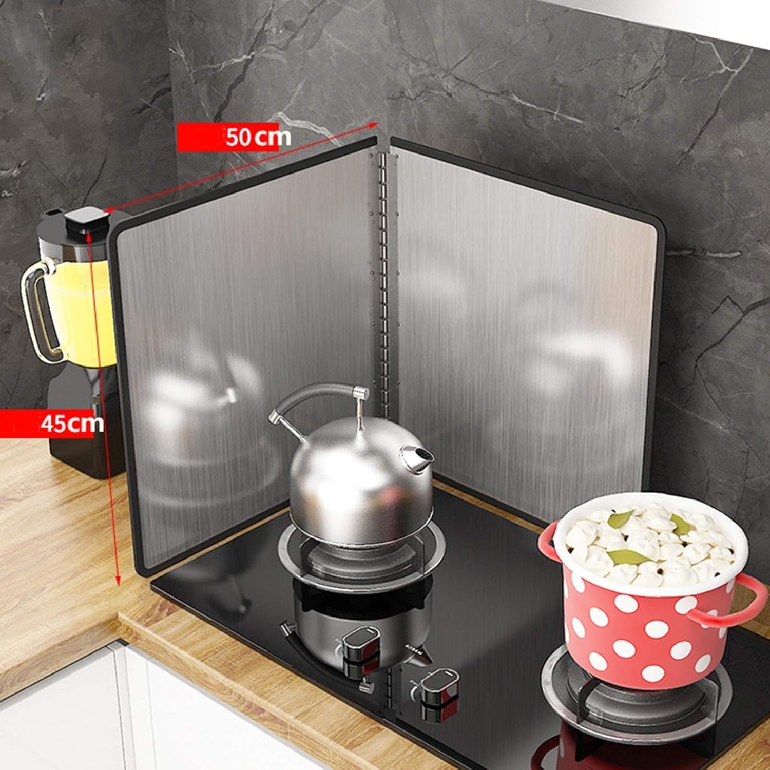 Splash Guard Splatter Screen Guard Stainless Steel Foldable Kitchen Wall Stove Oil Splash Guard Block Cover Anti Splatter Shield Nonstick 2 Sided for Frying Stove Wall,45 * 50cm