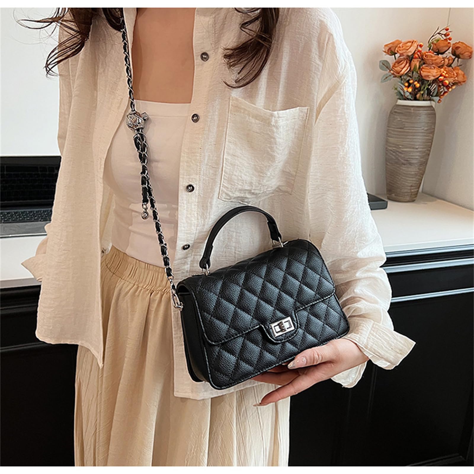 Borsa da Donna A Catena Tracolla Versatile Semplice sotto Le Ascelle-Bianco Sporco