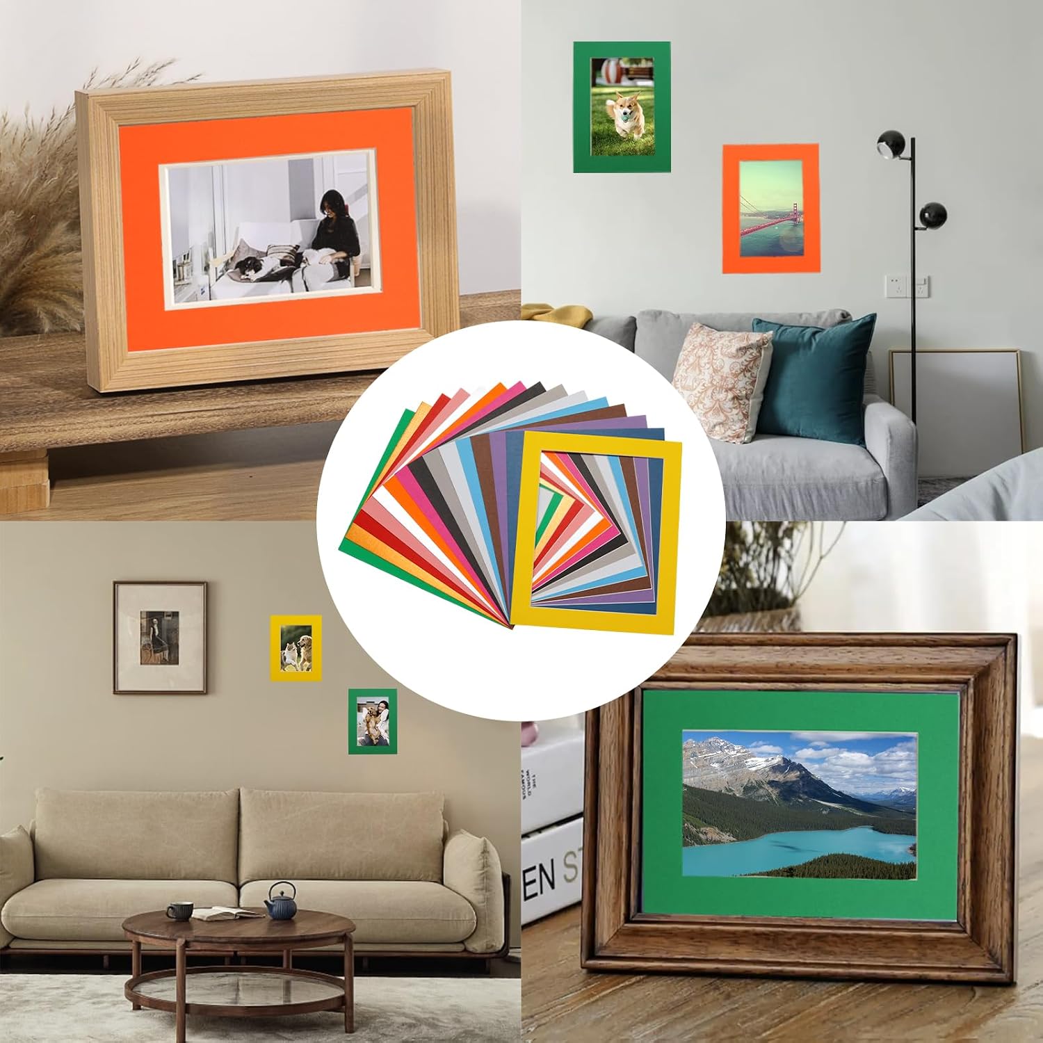 Pine & Linen 15pcs Mixed Colors Picture Mats and Transparent Membrane,Bevel Cut Frame Picture Mat,Mat Board Show Kit for Photos/Artworks(9.5x11.5inch)