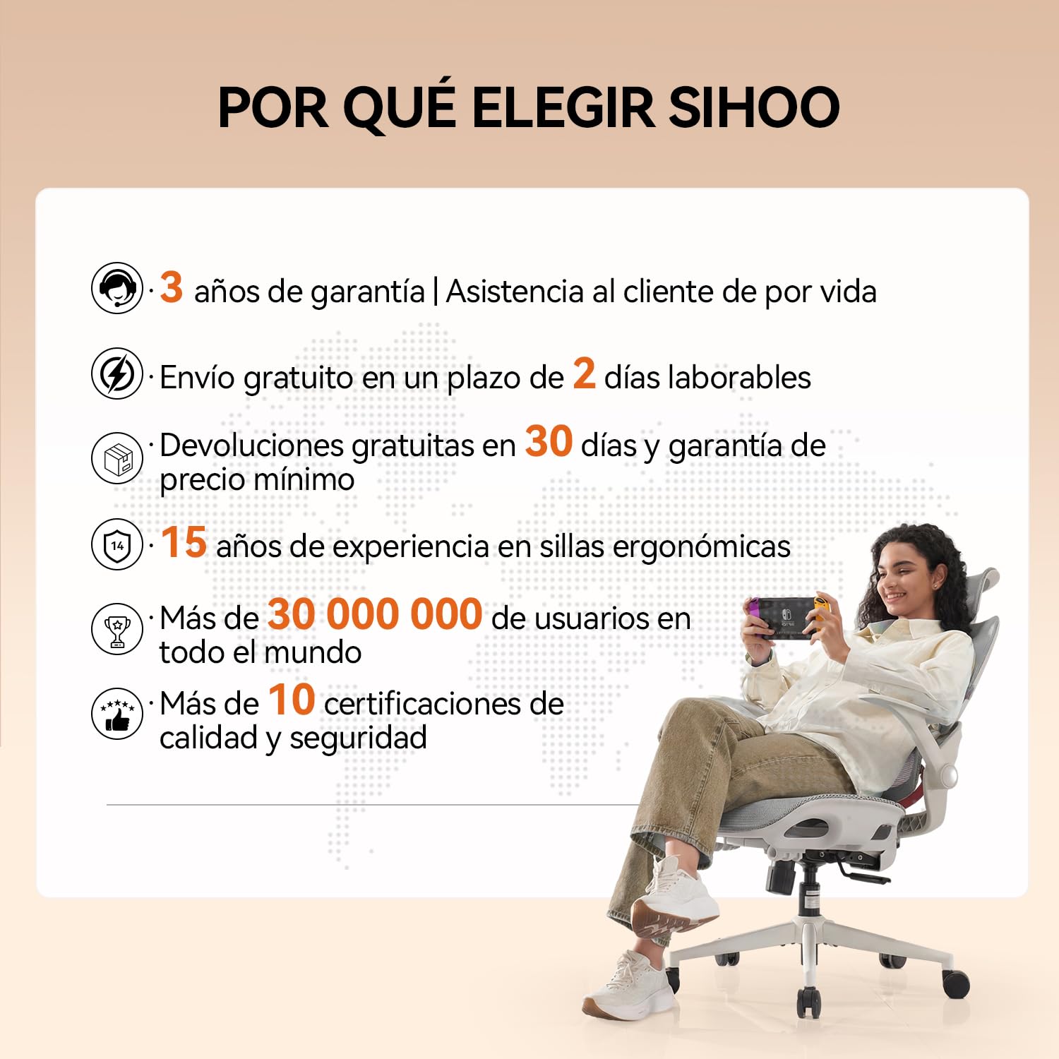 SIHOO Silla de Oficina ergonómica B100, cómoda Silla de Escritorio con Soporte Lumbar dinámico adaptativo, Silla de computadora con reposacabezas, reposabrazos abatibles (Blanca sin reposapiés)
