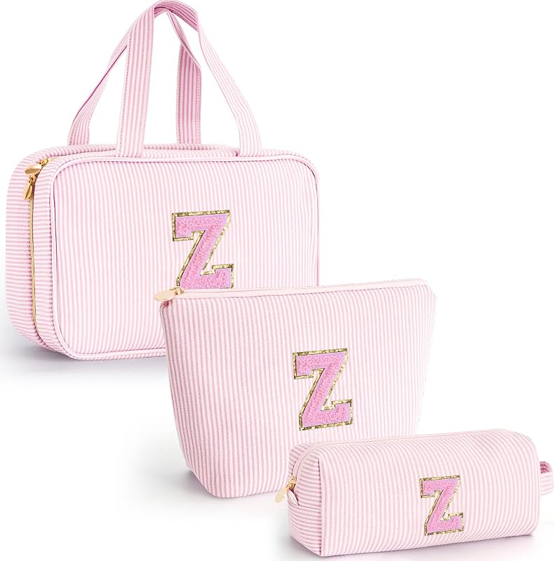 Fystdtote Necessaire de viagem personalizada com inicial, conjunto com 3, Pink Z