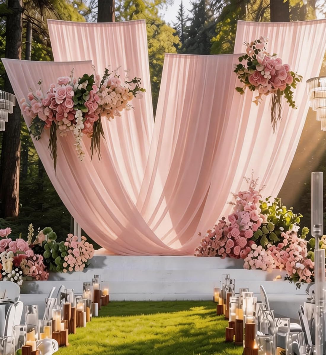 Photo 1 of 10 Panels Blush Pink Ceiling Drapes for Wedding, 5ft x 30ft Light Pink Sheer Fabric Ceiling Curtains for Gender Reveal Party Photo Background Birthday Decoration, Tent Drapes