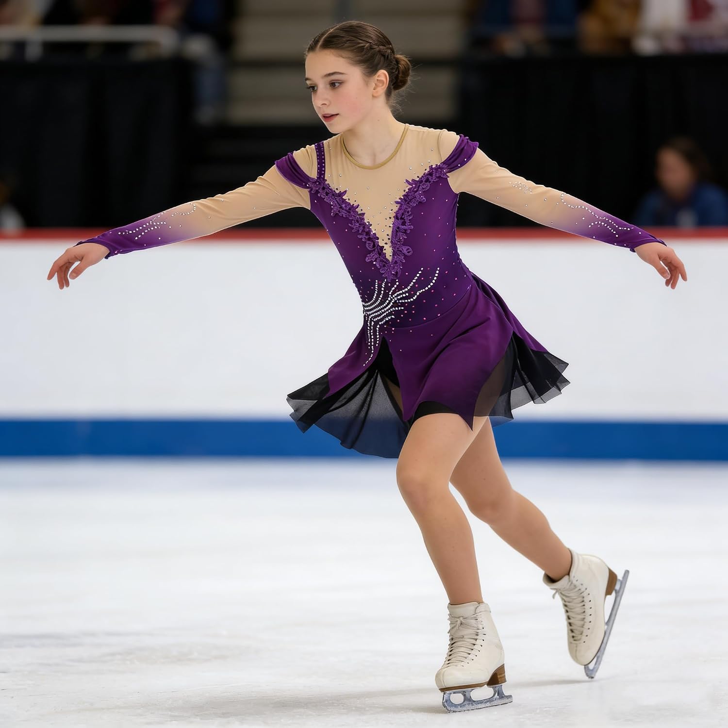 Figure Skating Dress for Girls Gradient Polyester Custom Size Competition and Performance Wear