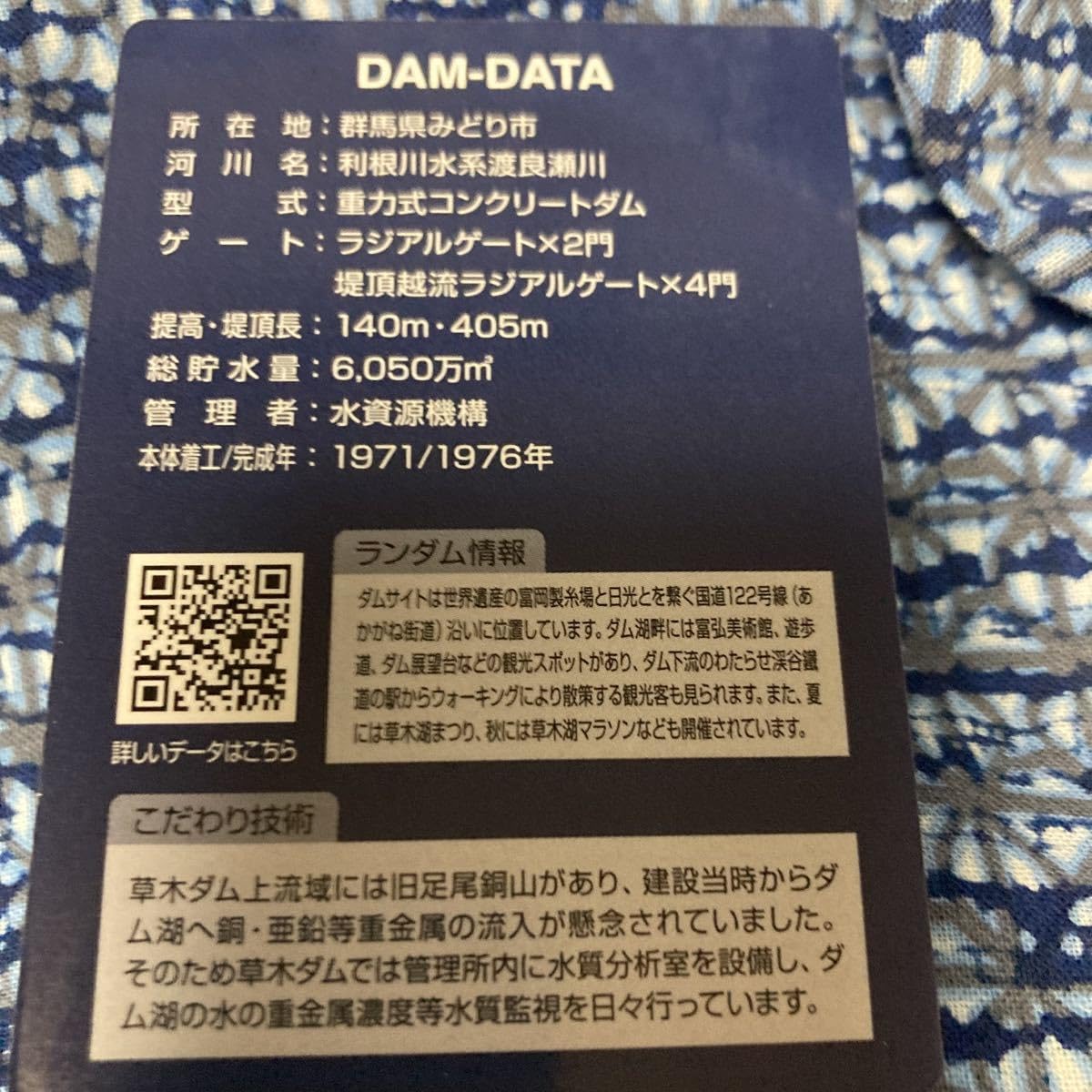Amazon.co.jp: ダムカード 群馬県草木ダム 40周年記念 ver20