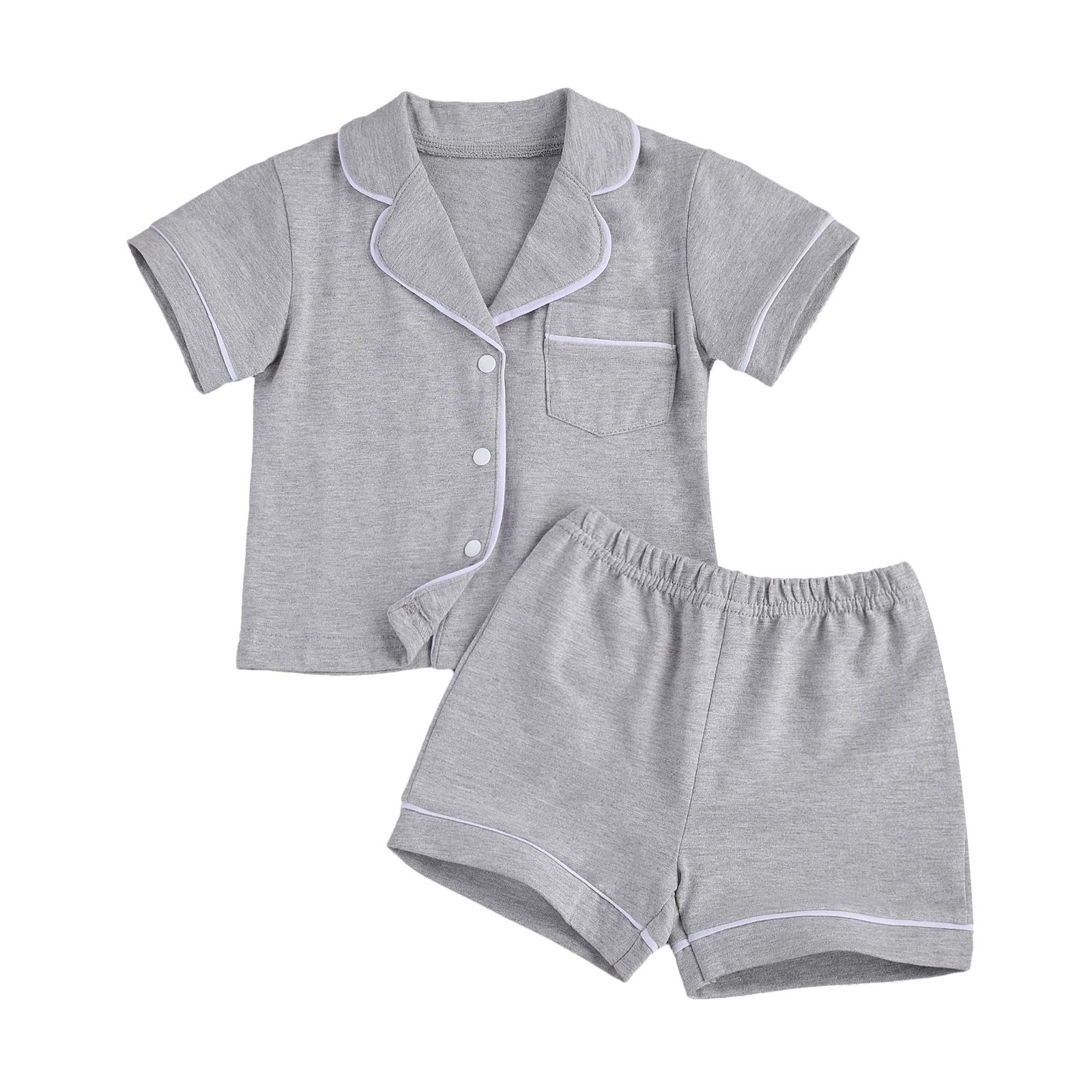 MAINESAKA Toddler Baby Girl Boy Summer Pajamas Short Sleeve Button Down Top And Shorts 2Piece Pjs Set Snug-fit Cute Sleepwear (C-Grey, 1-2 Years)