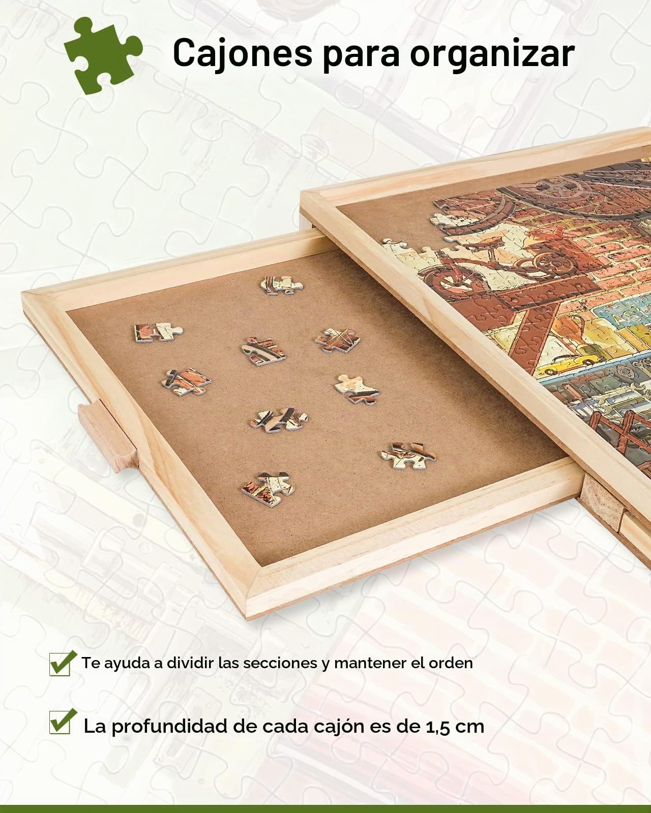 Tablero Giratorio de 1500 Piezas con cajón y Tapa, 64x87cm,Mesa portátil de Puzzles para Adultos, Tablero Giratorio de Puzzles Lazy Susan