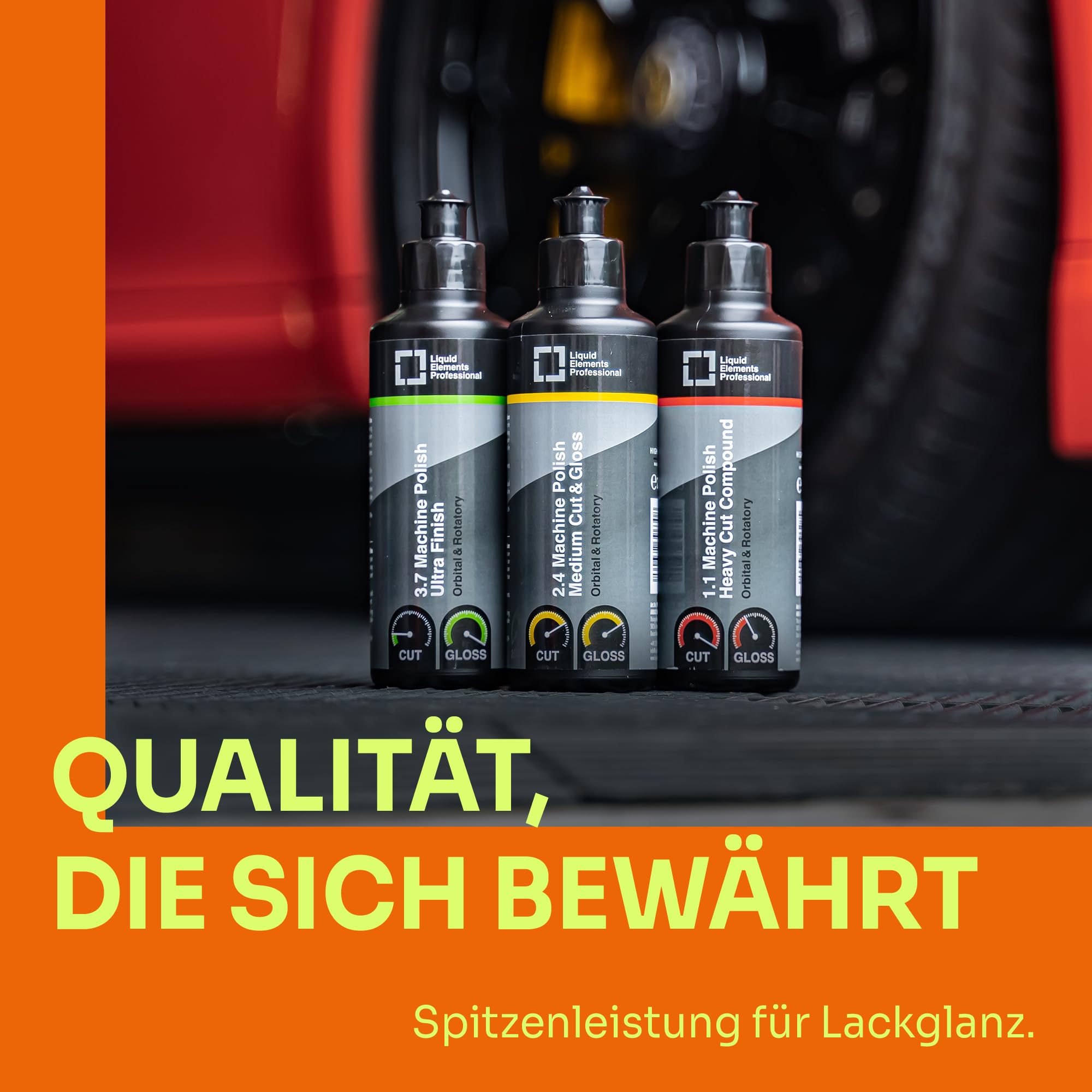 Liquid Elements Autopolitur-Set Heavy, Medium Cut & Ultra Finish 1L | Feine Polierpaste für Autolacke mit Kratzern, minimal abrasiv & silikonfrei, ideal für alle Poliermaschinen