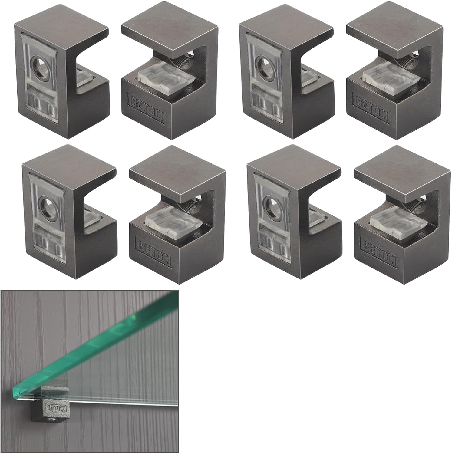 Glass Shelf Bracket Glass Clamp Holder Adjustable Clamp Shelf Clip for 5-8mm Thickness - 8pcs