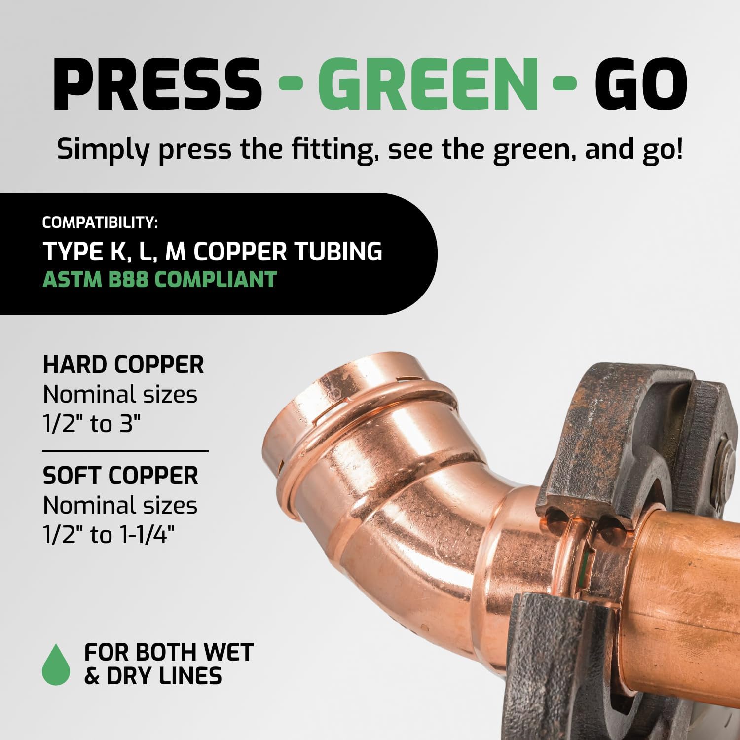 QuickFitting SurePress 2" Copper Press 90° Elbow | Fits Type K, L and M Copper Tubing with Fast, Flame-Free Installation