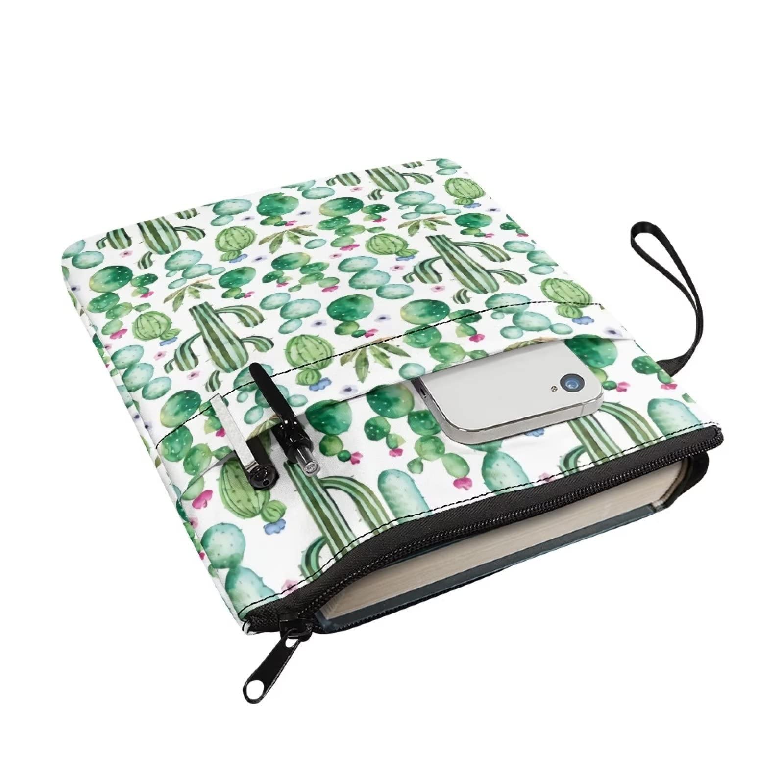 SEANATIVE Tropical Green Cactus Pattern Book Cover for Hardcover and Paperback Book Sleeve Protector Pouch with Zipper for Book Lovers - Image 2
