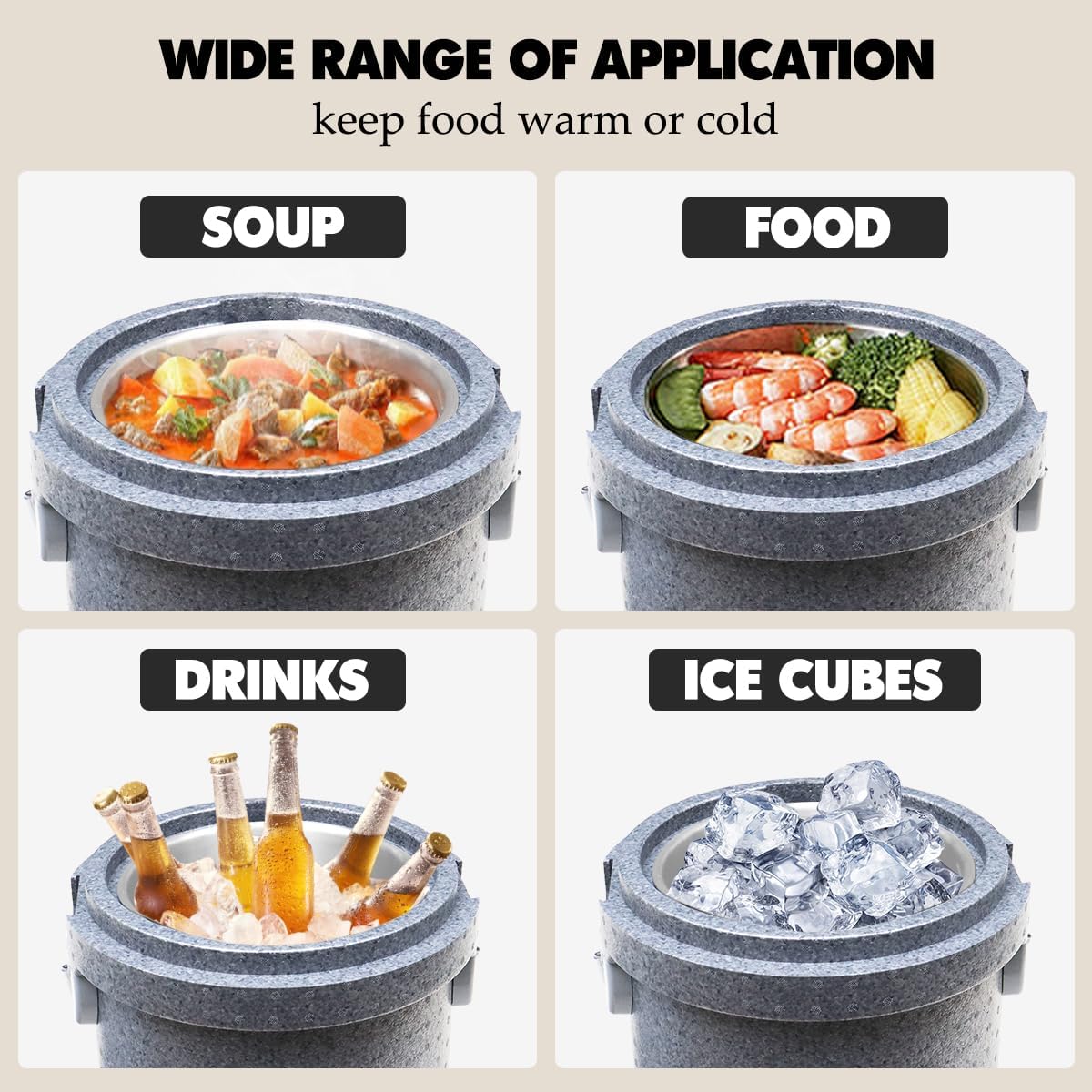 EPP Insulated Soup Container Commercial Food Warmer for Hot or Cold Food,Hot Box for Catering,With Stainless Steel Bucket,Stackable Soup Carrier for Restaurant, Canteen, Home (15.8QT)