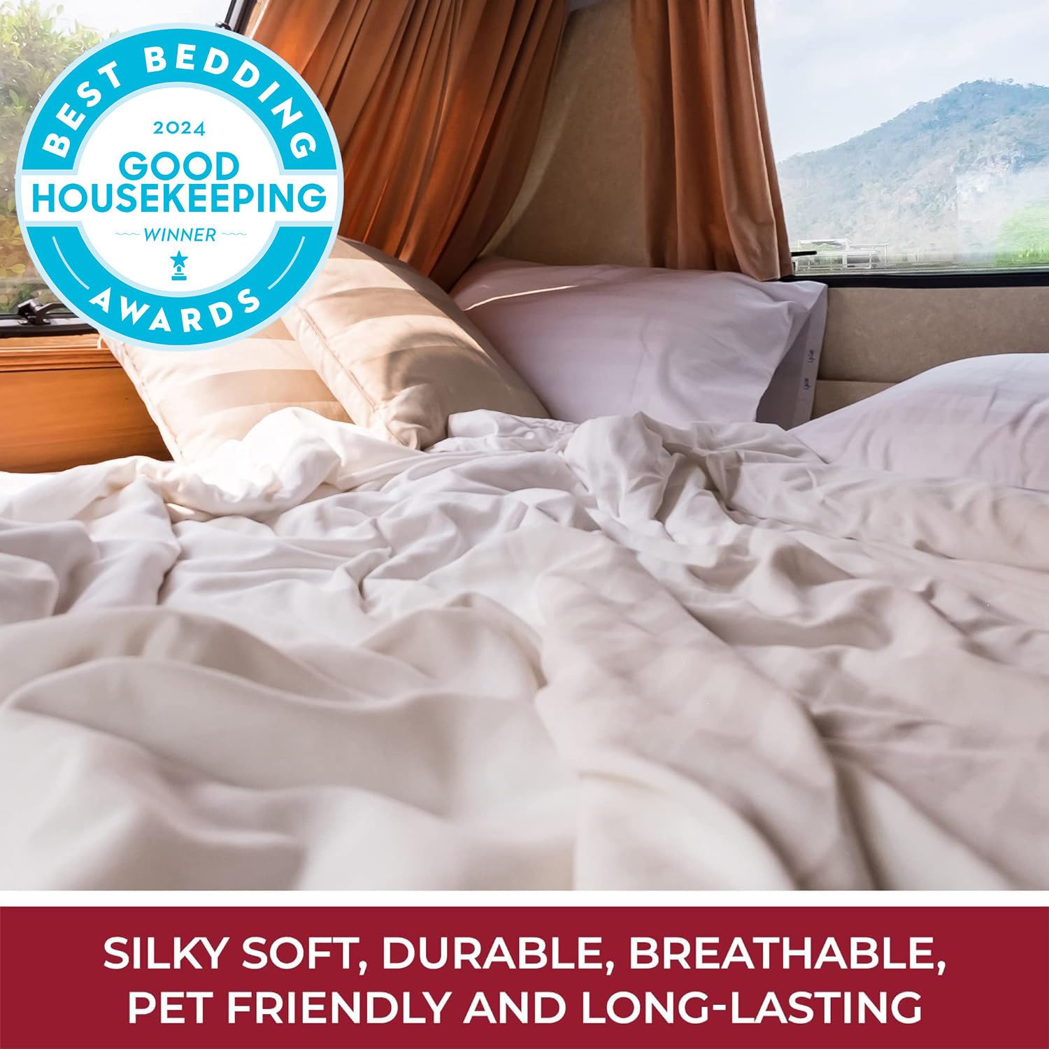 LANE LINEN 100% Organic Cotton RV Queen Sheet Set - 4 Piece Percale Sheets, Deep Pocket - View #3