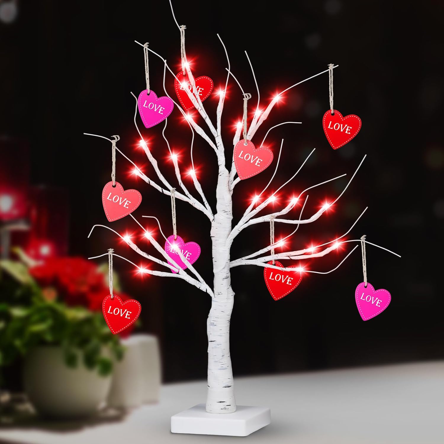 Glooglitter Valentines Day Decor 24'' LED Lighted Birch