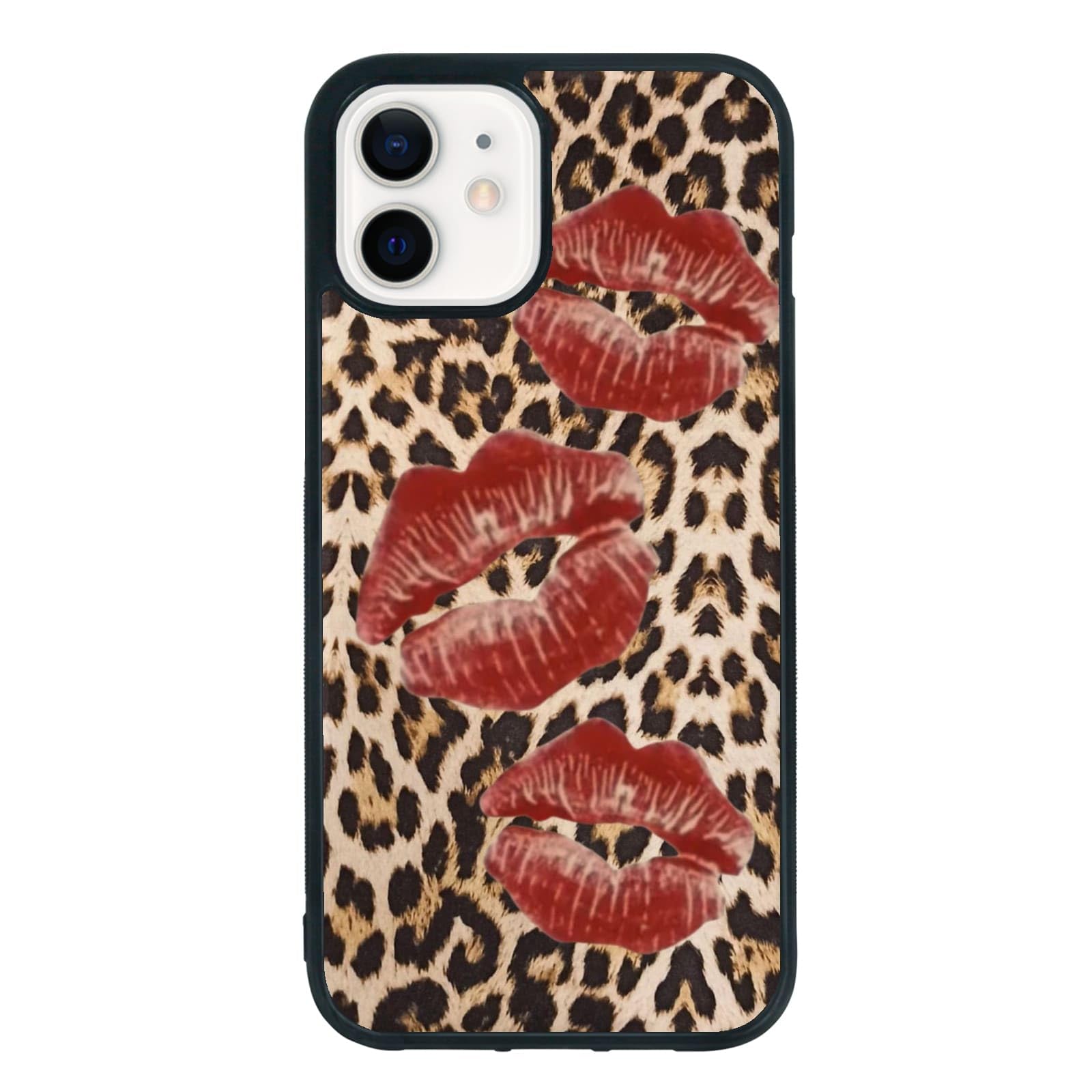 qizjio Cheetah Print Phone Case Shockproof Protective Leopard Print Kiss Phone Cover for iPhone 12 / iPhone 12 Pro