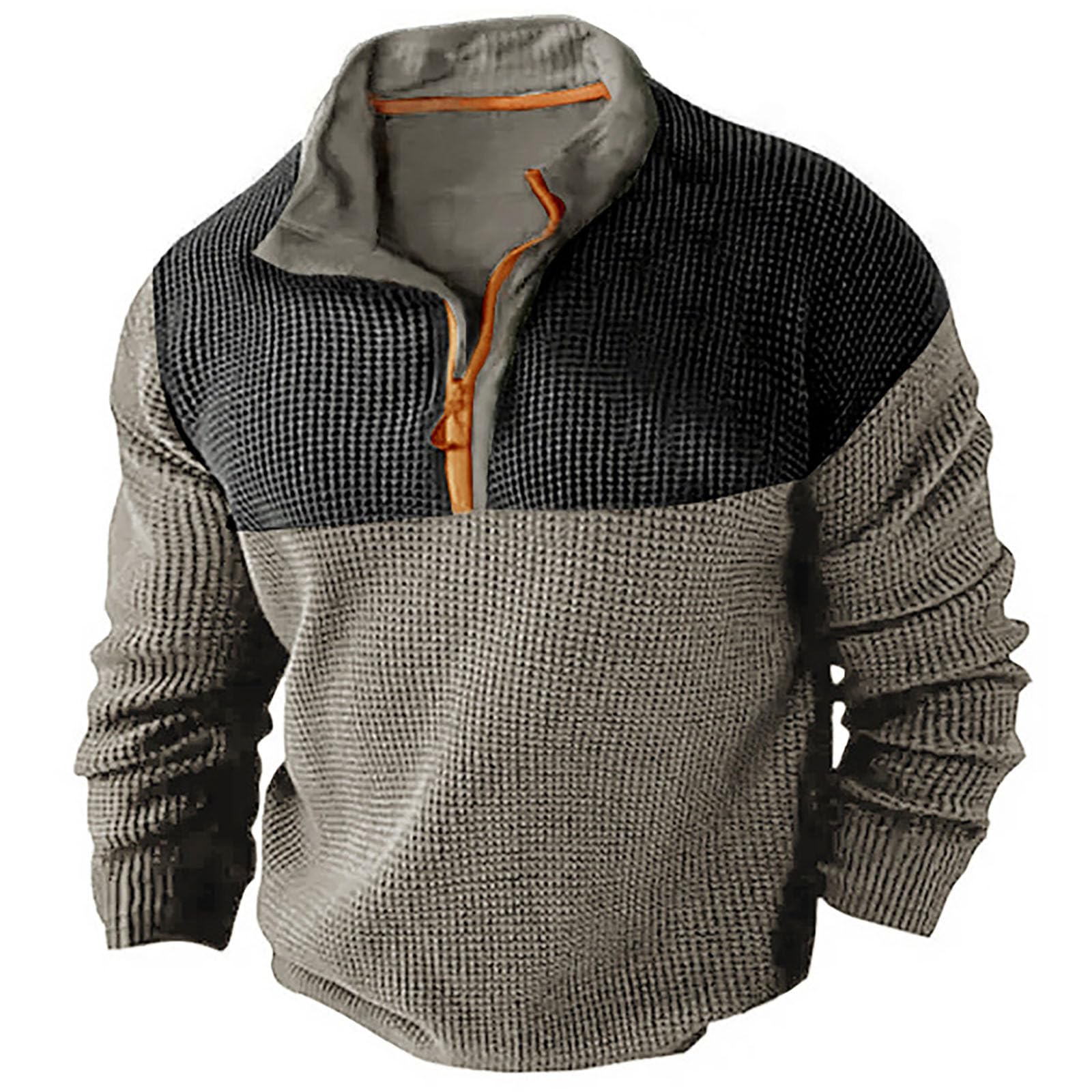 MumujSweaters For Men Uk Stüssy Hoodie Hooded Men Men's Fashion Fall Casual Long Sleeve Zipper Plaid Sweatshirt Men's Grainy T Shirt Top Men'S Hoodie Wools Zip Hoodie Pullover Men (Khaki, XXL)