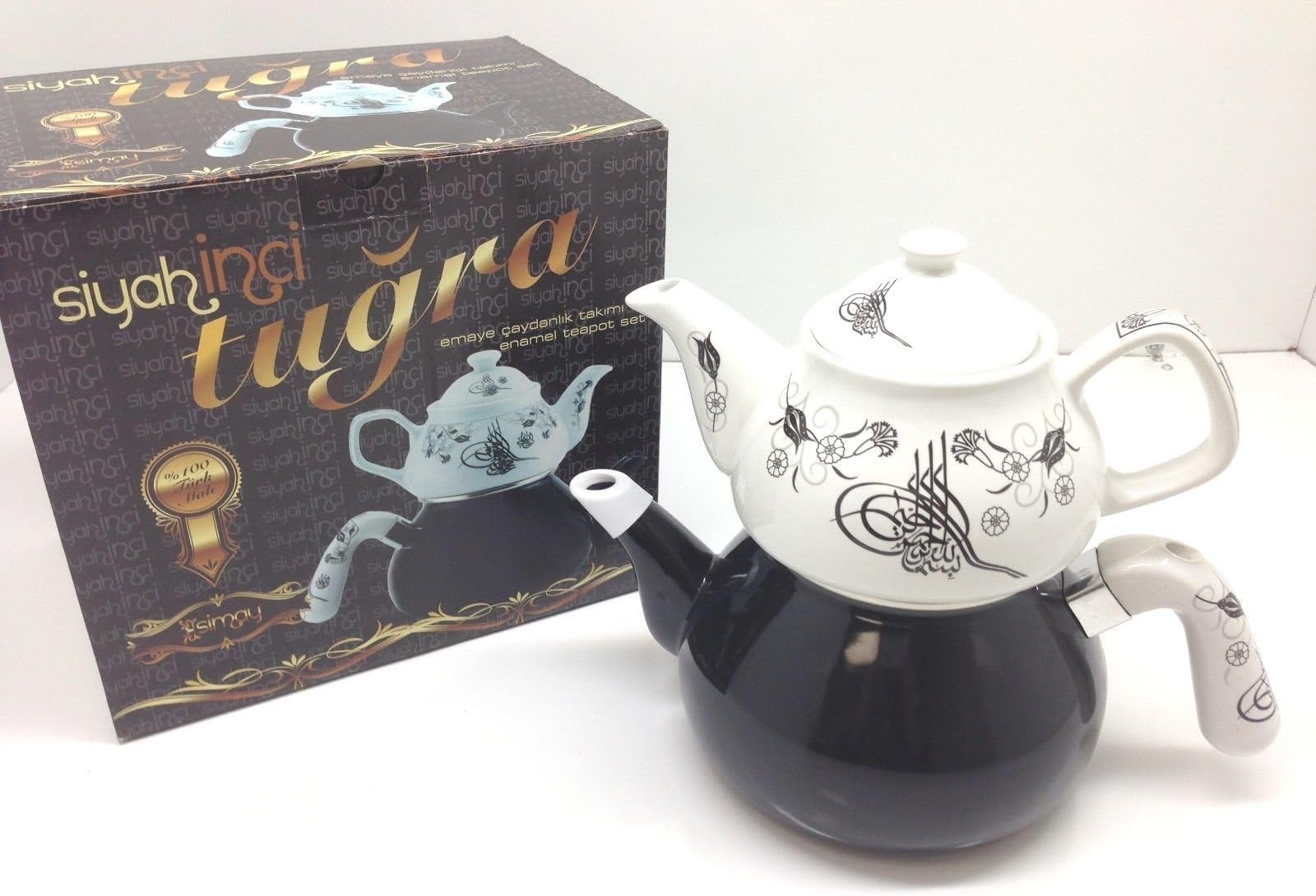 3 Pieces Tea Kettle Set-Family Size,Enamel,Stove Top, Siyah Inci