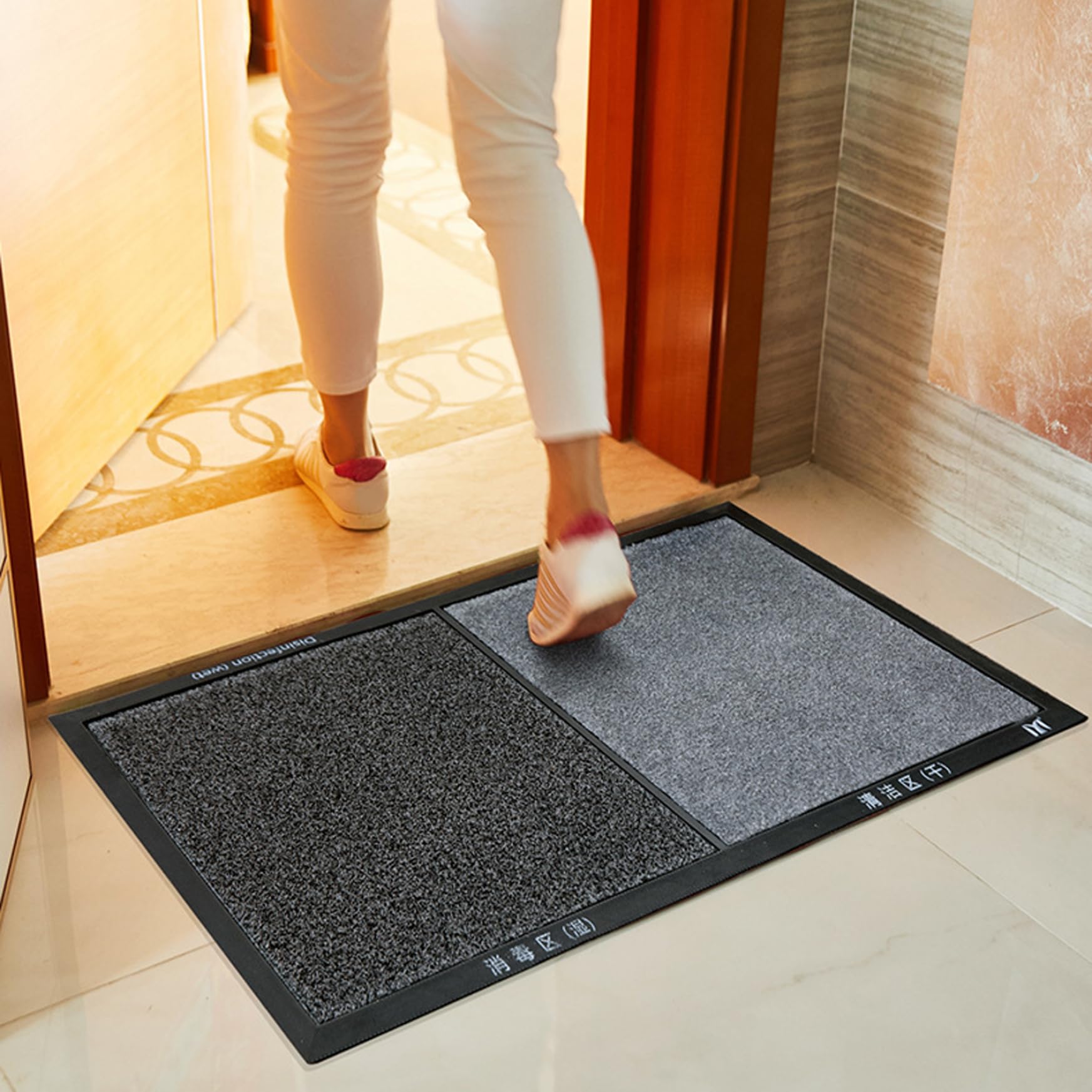 Gcroet Alfombra de Limpieza de Zapatos 18x31.5 Pulgadas 2 Alfombra de Zapato húmedo y seco de Compartimento para Entrada de Fibra PP Reutilizable de Entrada con Fondo de Goma Antideslizante para el