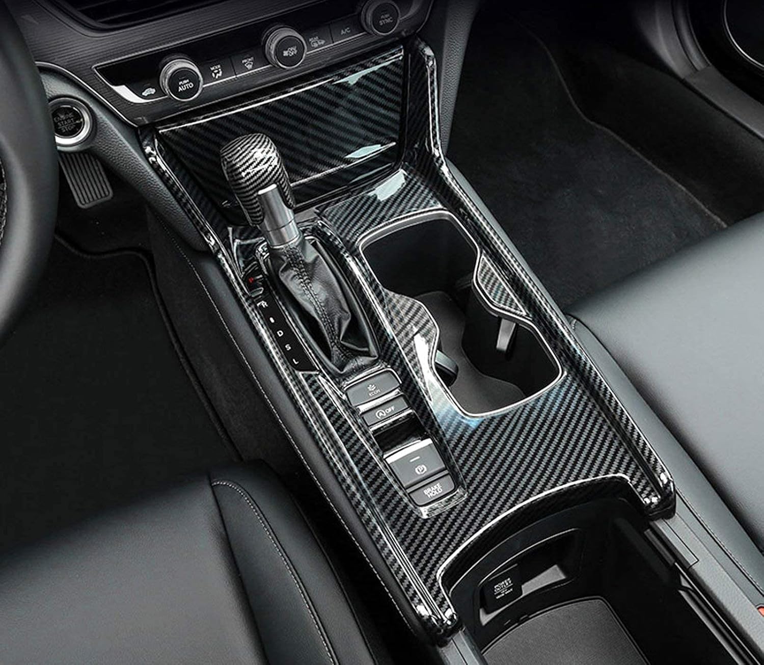 x xotic tech Interior Center Console Gear Shift Frame Panel Water Cup Holder Decoration Cover Trim, Carbon Fiber Pattern, Compatible with Honda Accord 10th Gen 2018-2022 (Gas Version)