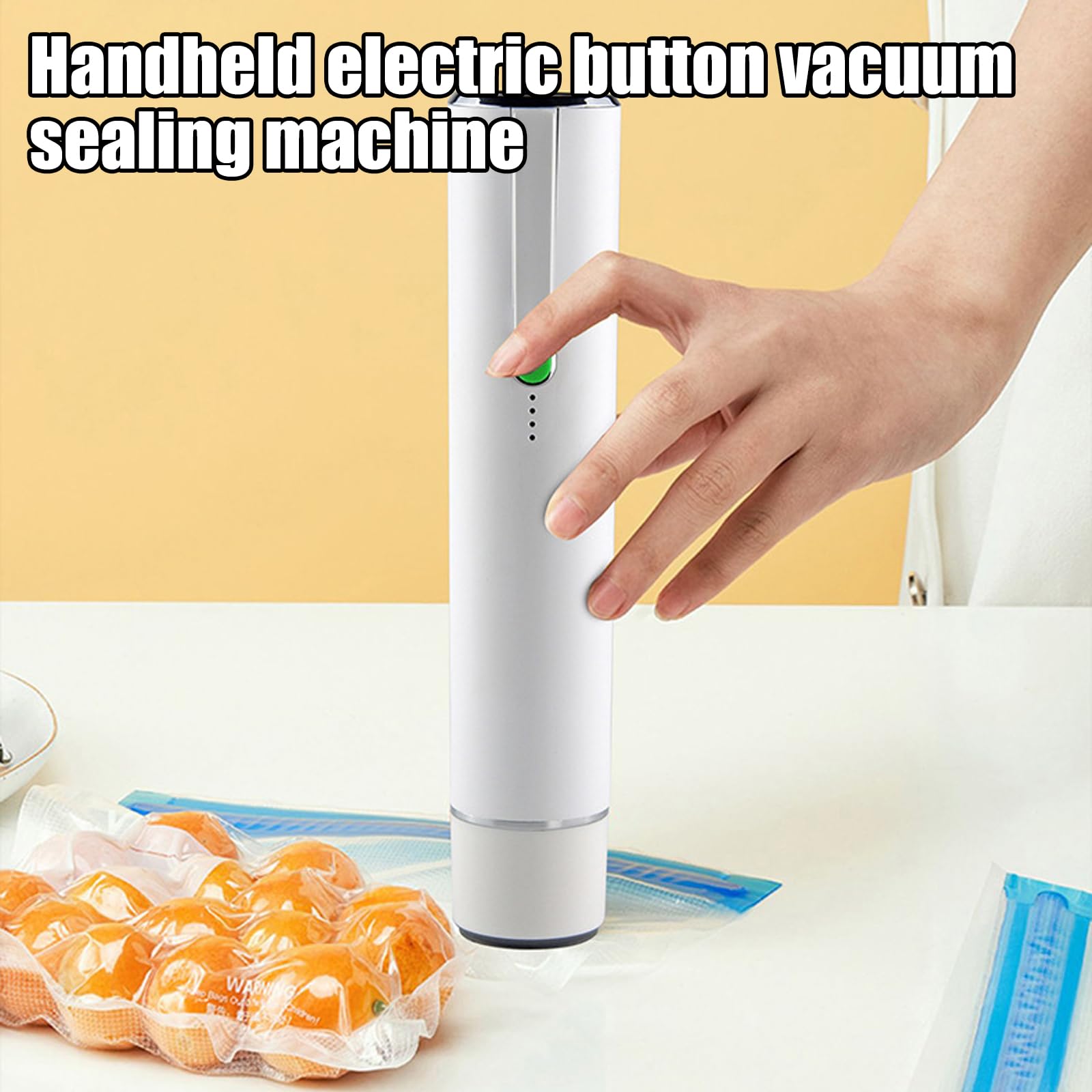 Envasadora al vacío portátil para alimentos con 30 bolsas de vacío, batería de 1200 mAh, puerto de carga tipo C, ABS, 55 – 65 kPa fuerza de succión, sellado fresco con solo pulsar un botón