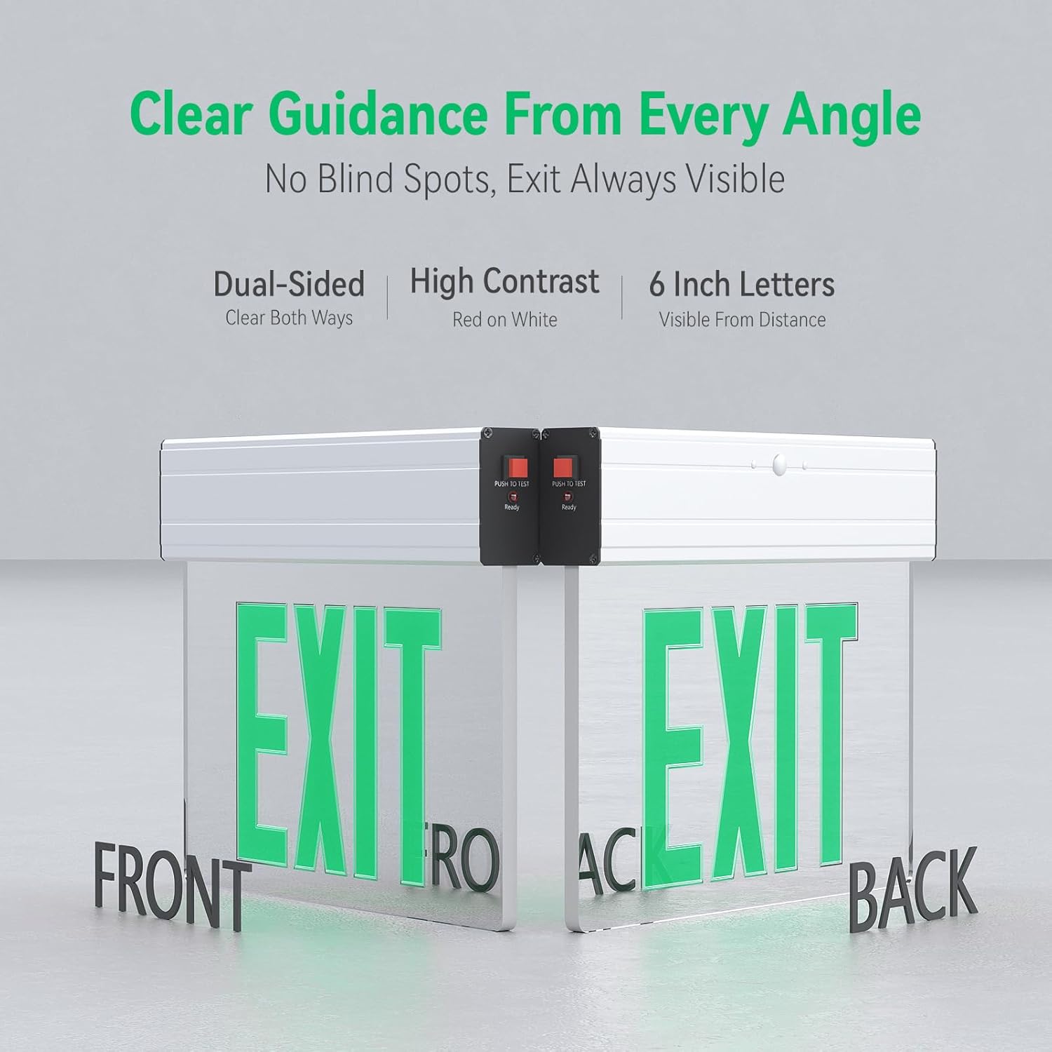 LEONLITE LED Edge-Lit Exit Sign, Aluminum Emergency Exit Light with Battery Backup, UL Listed, Double-Sided Acrylic Panel, 180 Mins Backup,120/277V, Multi Mounting for Commercial Use, Green, Pack of 2