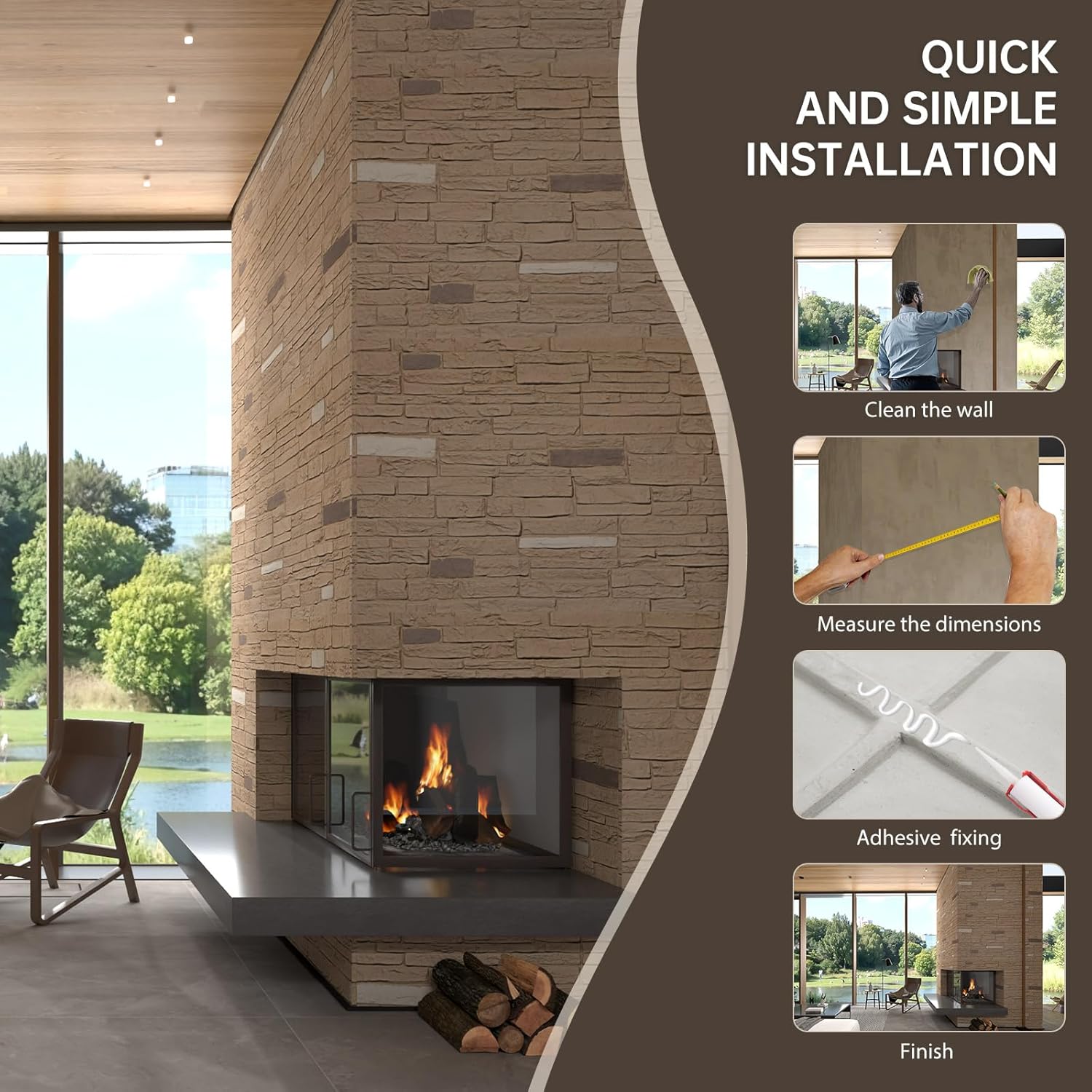2-Packs Faux Stacked Stone Panels - 47.3" x 23.7" Artificial PU Stone Wall Panels, Exterior Siding Panels for DIY Home Improvement Projects, Brown