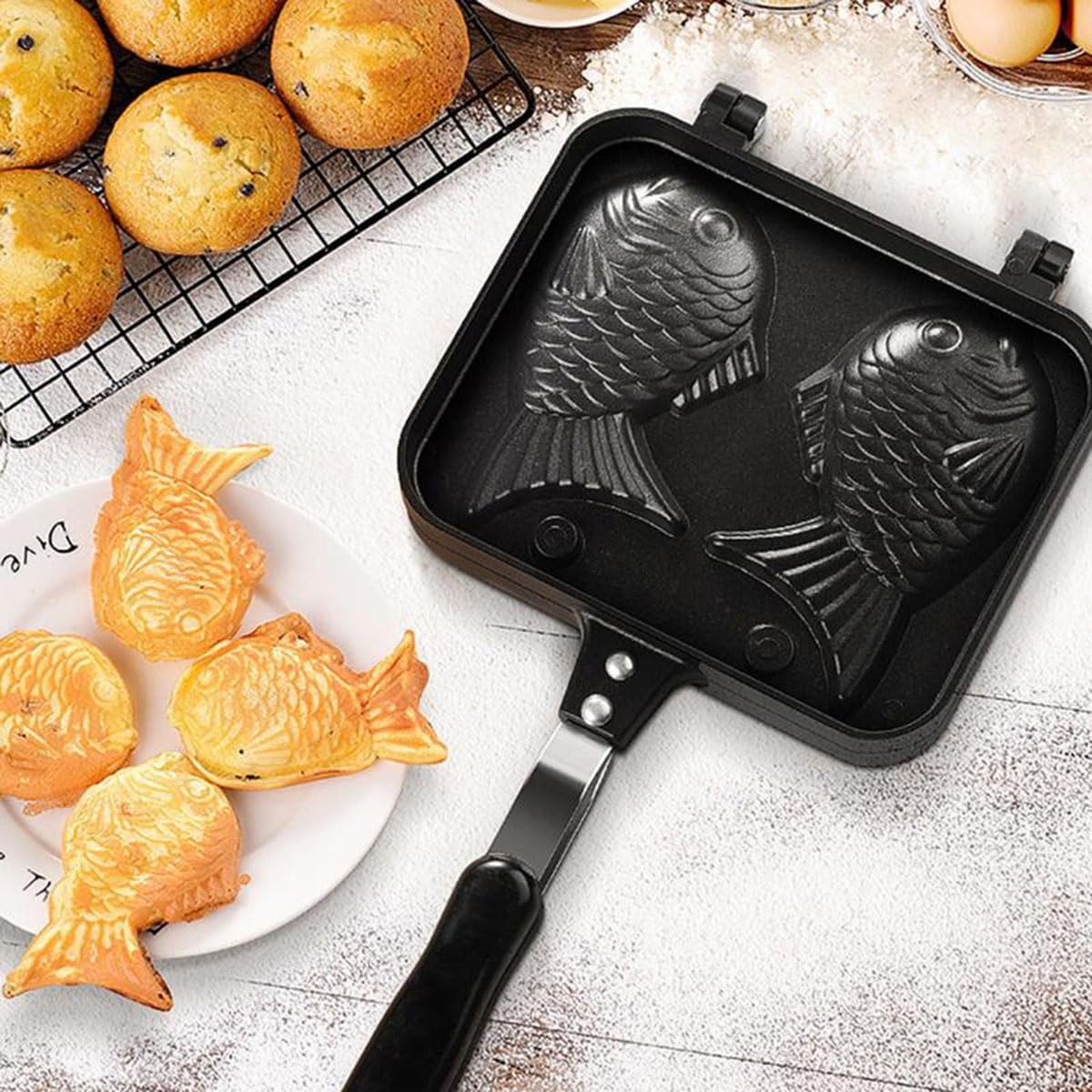Japanese Taiyaki, Taiyaki Fish Waffle Maker, Non-Stick Taiyaki Mold, Cooking Waffle Pan, Double Sided Waffle Pan, DIY Cookie Cutter, Double Fish Baking Tools, Pan Waffle Baking Mold
