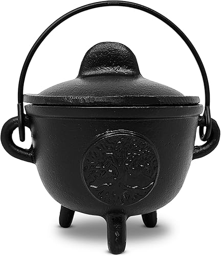 Miniatura 1 de New Age Imports, Inc. Caldero de hierro fundido con asa y tapa, ideal para manchas, quemar incienso, fines rituales, decoración, decoración de