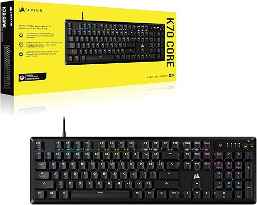Vista 8 de CORSAIR Teclado mecánico K70 CORE RGB para juegos, interruptores lineales rojos Corsair MLX prelubricados, amortiguación de sonido, dial de control