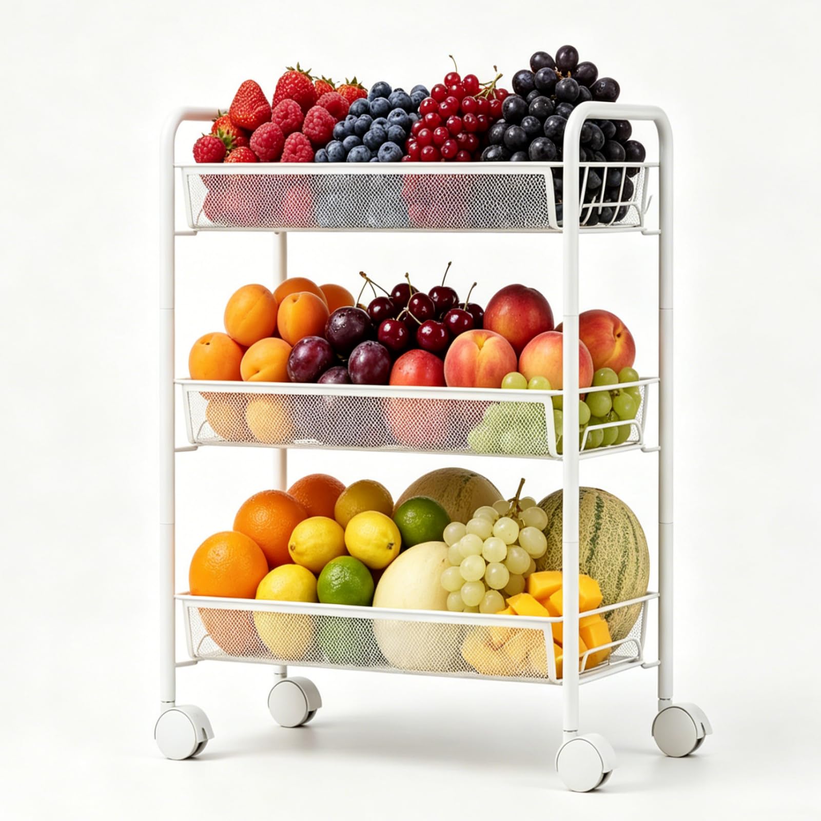 Carro de almacenamiento de cocina, carrito de metal con ruedas, carrito de cocina utilitario para cocina, lavandería, baño, fácil de montar (blanco)